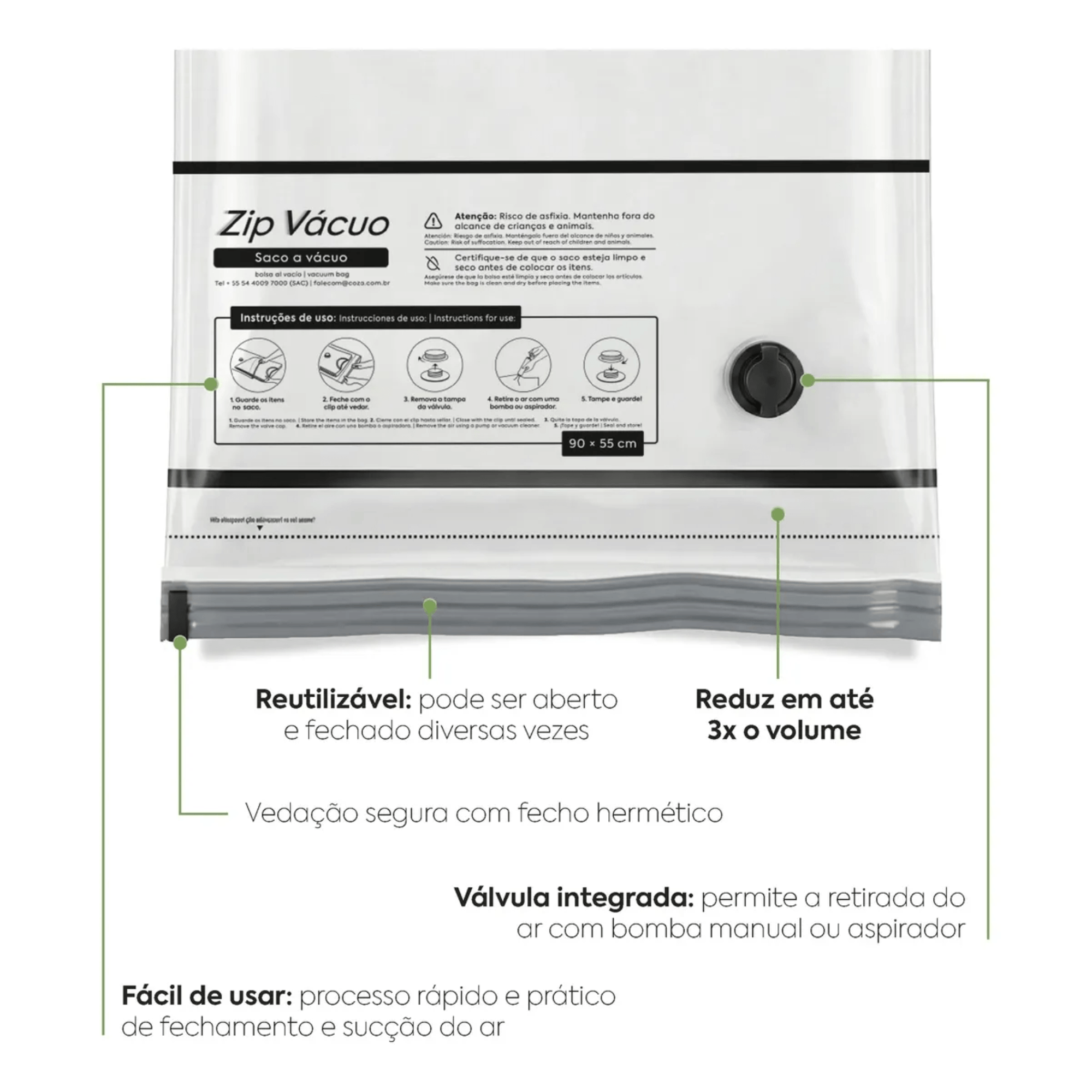 Saco A Vácuo Zip Vácuo G - 90x55 cm Brinox - 30282/3001