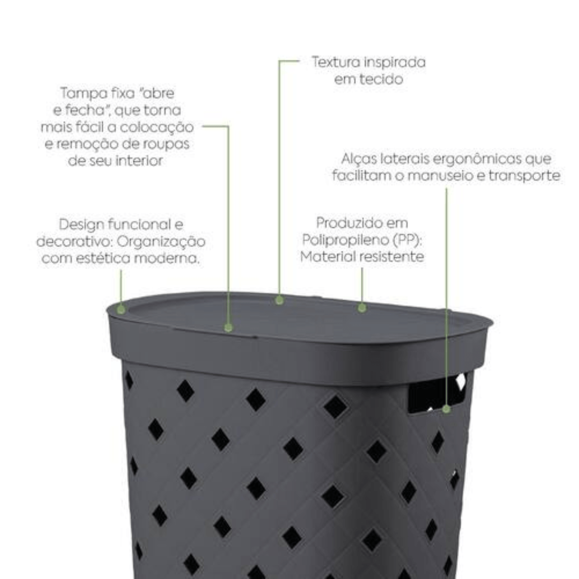 Cesto de Roupas com Tampa Puffer 49 L - CZC Brinox - 10967/0536