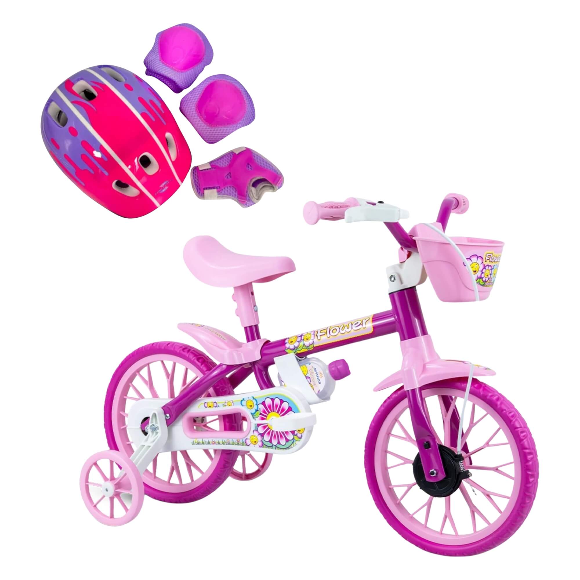 COMP Bicicleta Infantil Aro 12 Rosa + Kit de Proteção