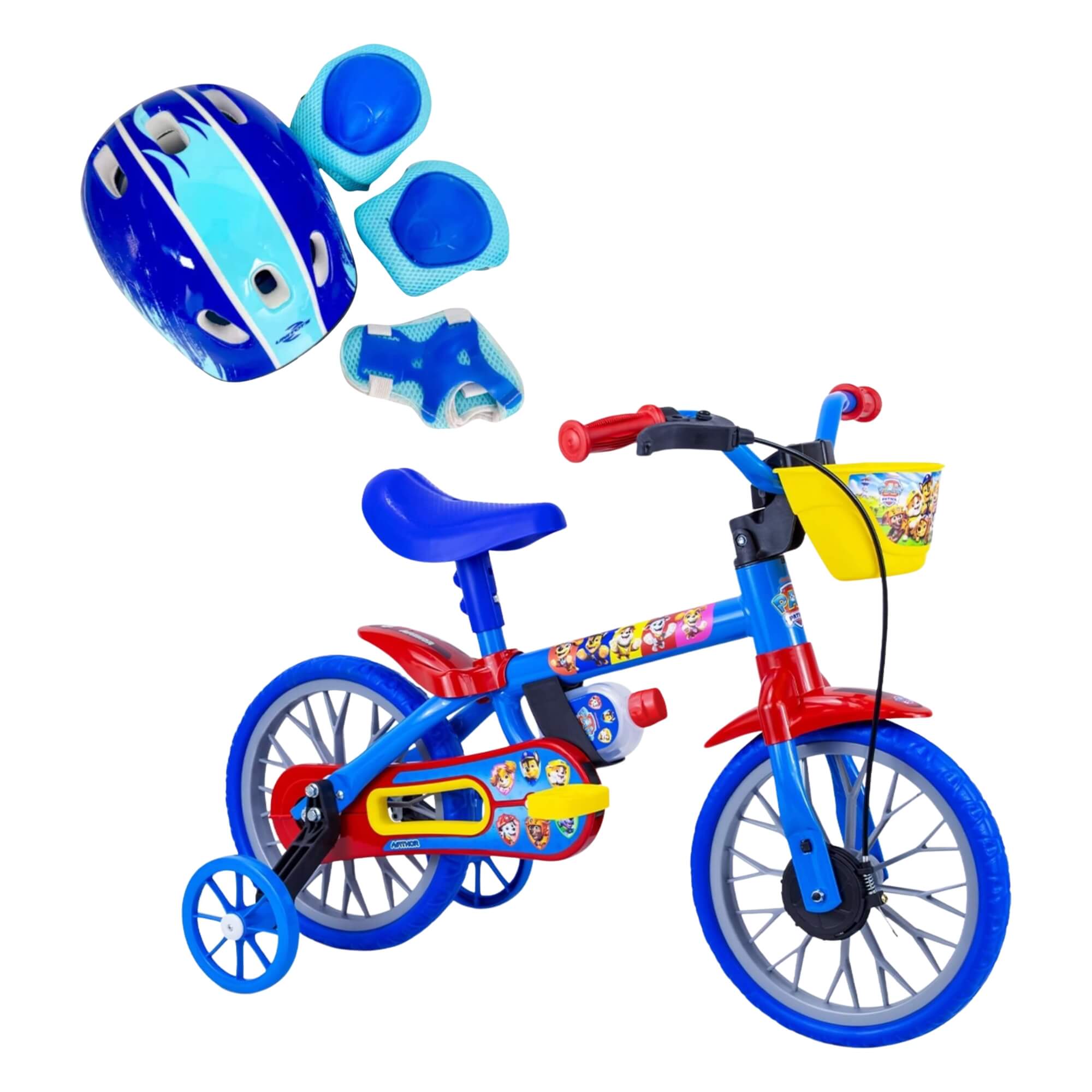 COMP Bicicleta Infantil Aro 12 Patrulha Canina + Kit de Proteção Azul