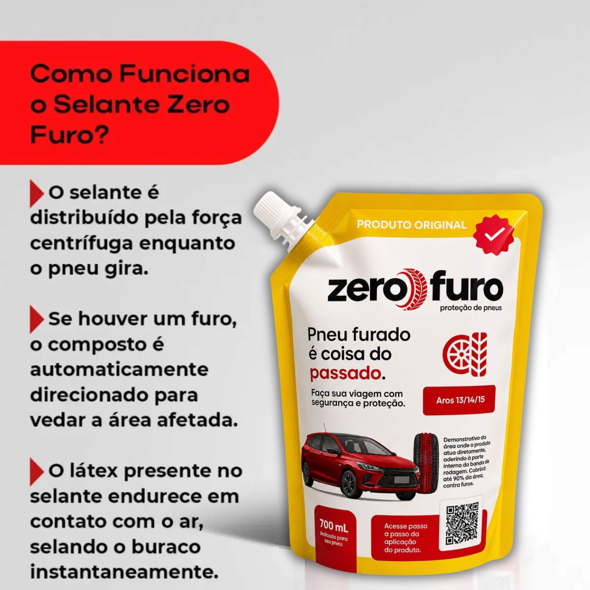 Selante para Pneu 700ml Carro Aros 13"/14"/15" Zero Furo - ZF0700C