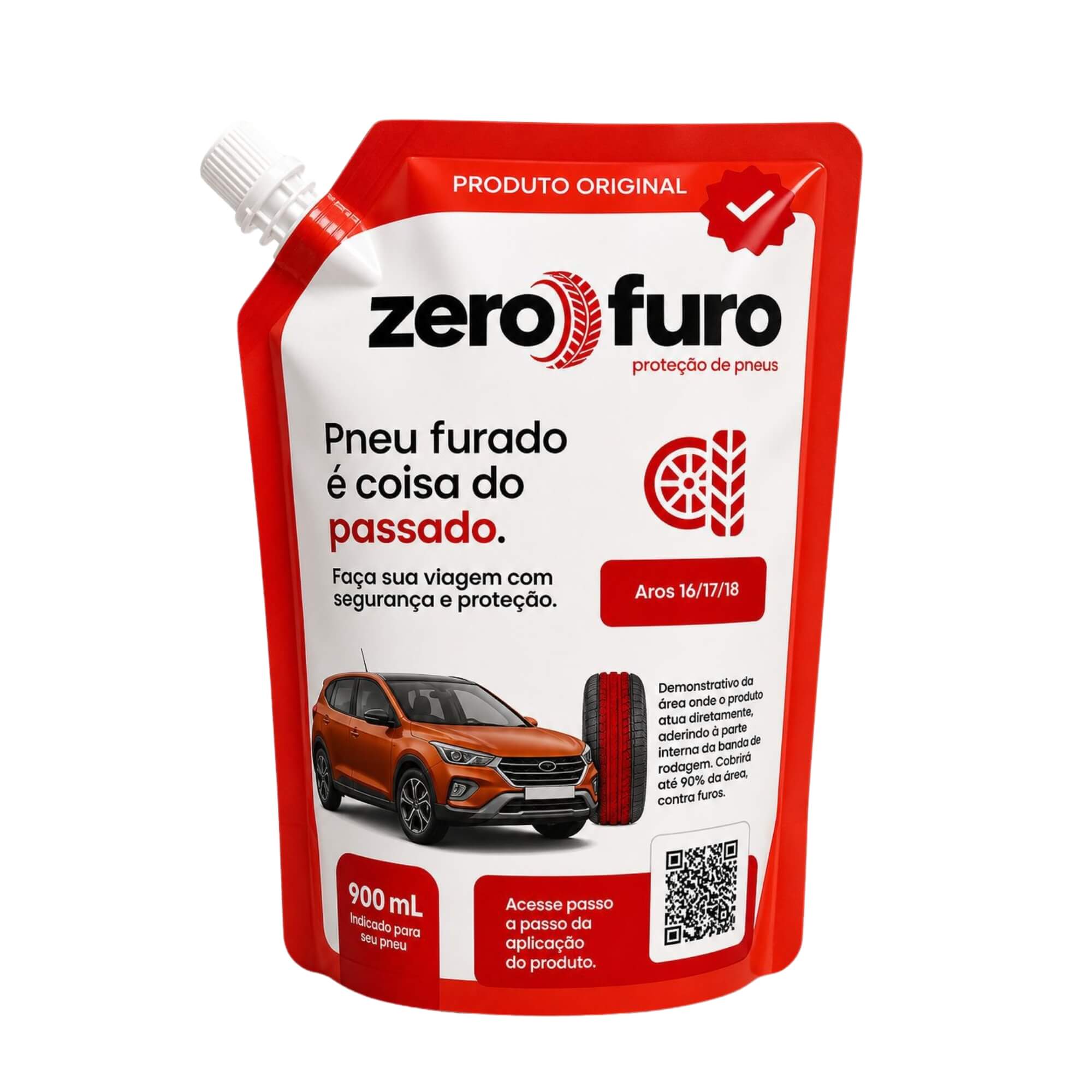 Selante para Pneu 900ml Carro Aros 16"/17"/18" Zero Furo - ZF0900C