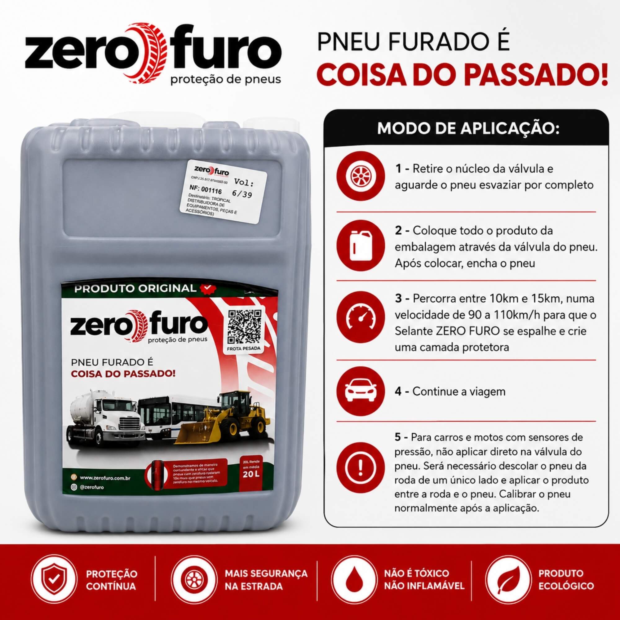 Galão Selante para Pneu 20L (Frota Pesada) Zero Furo - ZF20000G