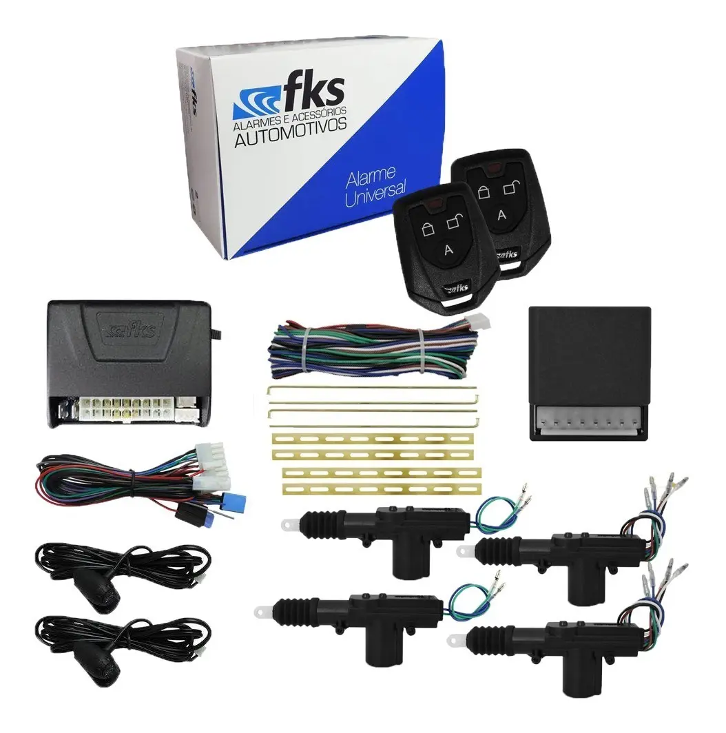 COMP Kit Alarme Automotivo Universal sem Bloqueio FK902 SB + Kit Trava Elétrica 4 Portas