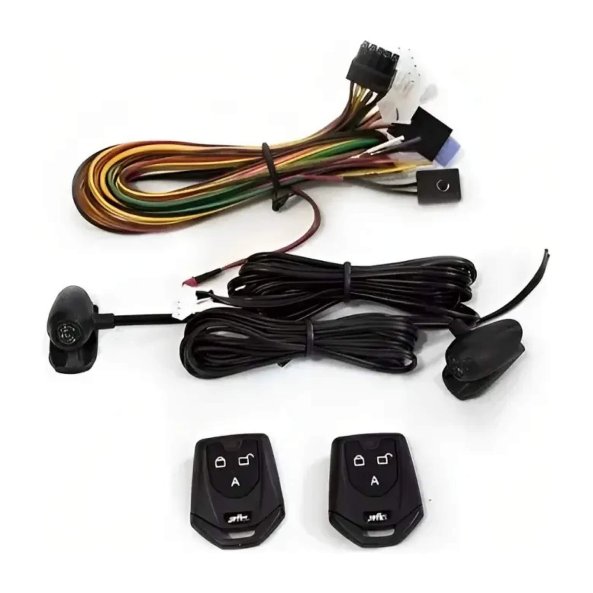 COMP Kit Alarme Automotivo Universal sem Bloqueio FK902 SB + Kit Trava Elétrica 4 Portas