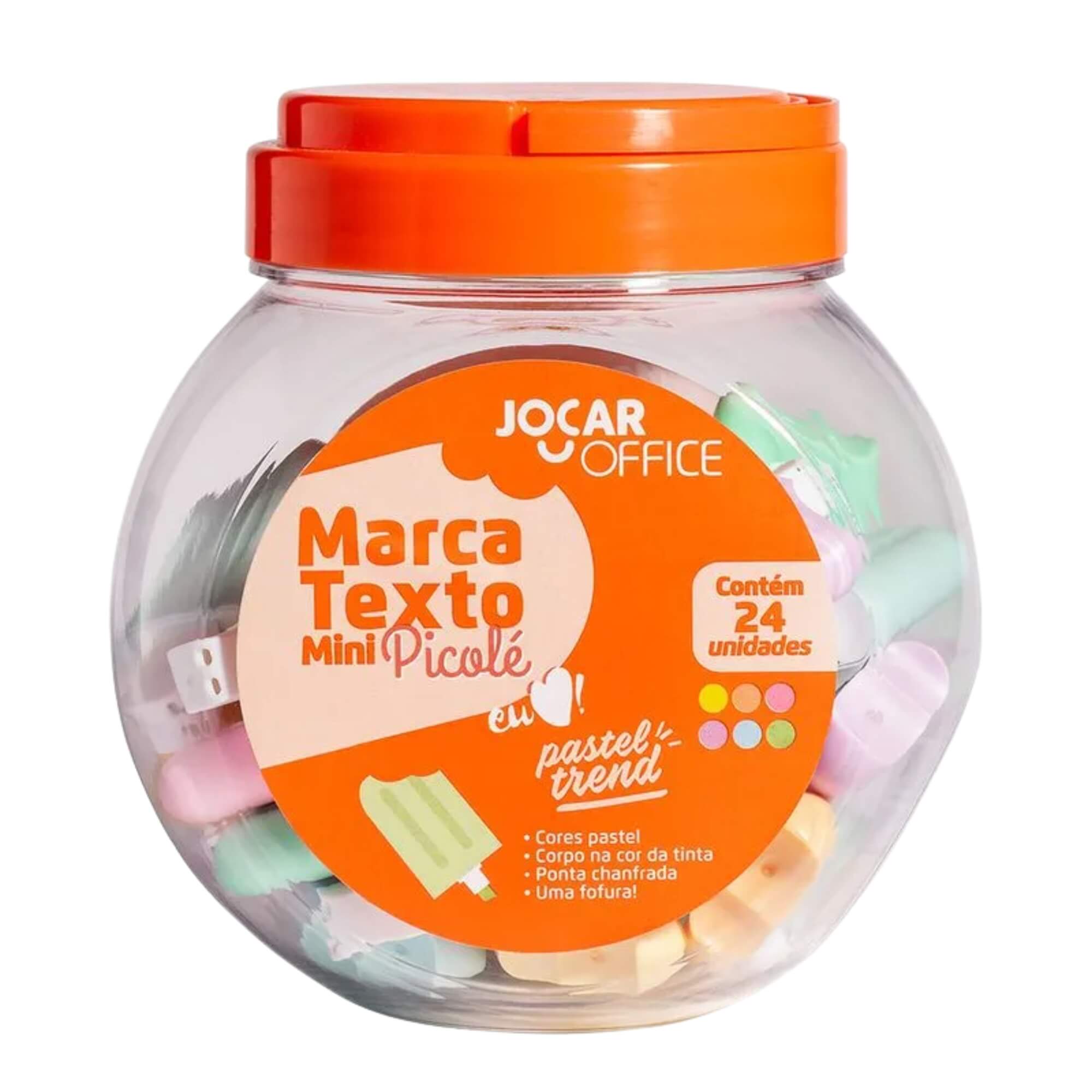 Marca Texto Mini Picolé Pastel Trend Pote 24 Unidades - Jocar Office Leonora - 96145