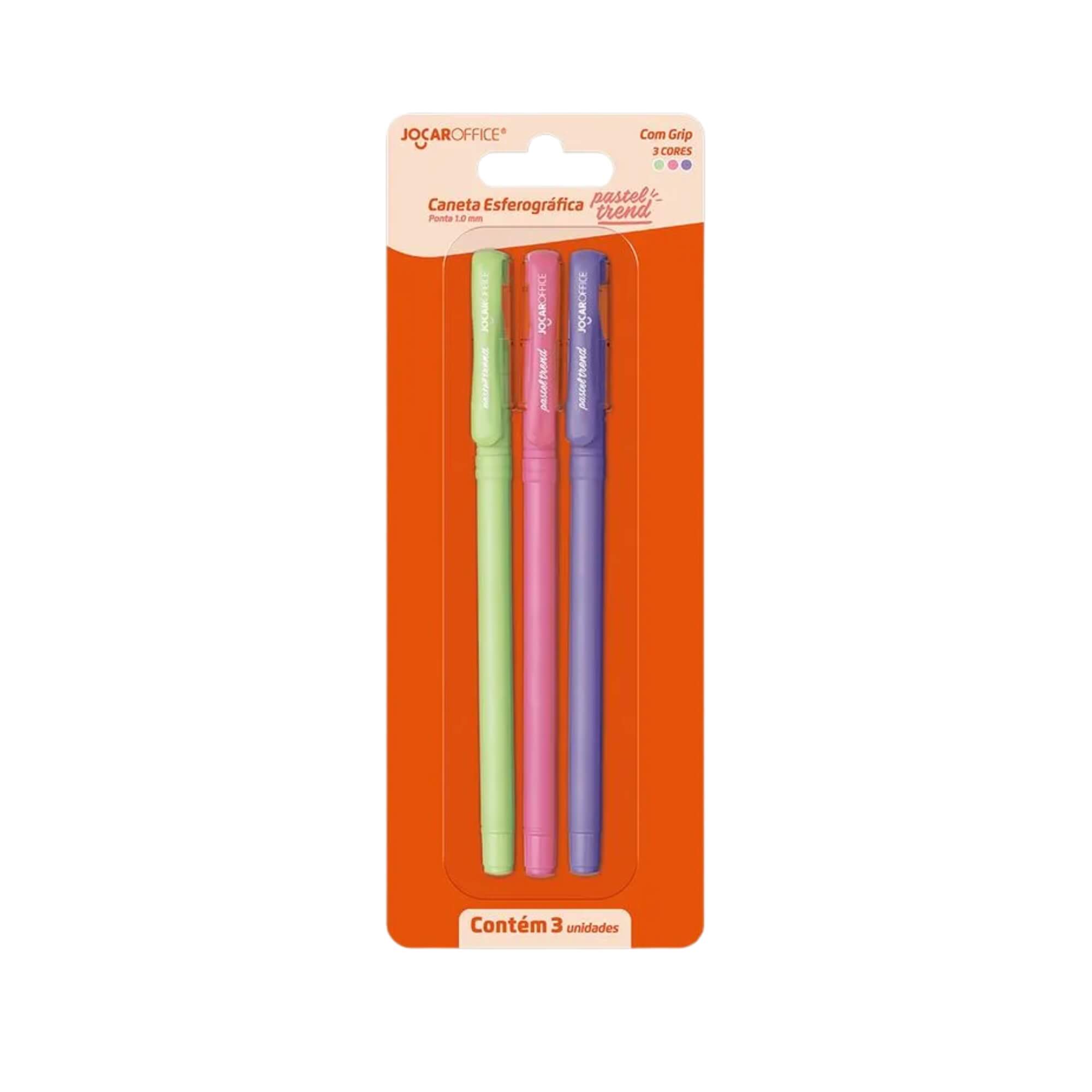 Caneta Esferográfica Pastel Trend 1.0 Blister 3 Unidades - Jocar Office Leonora - 97919