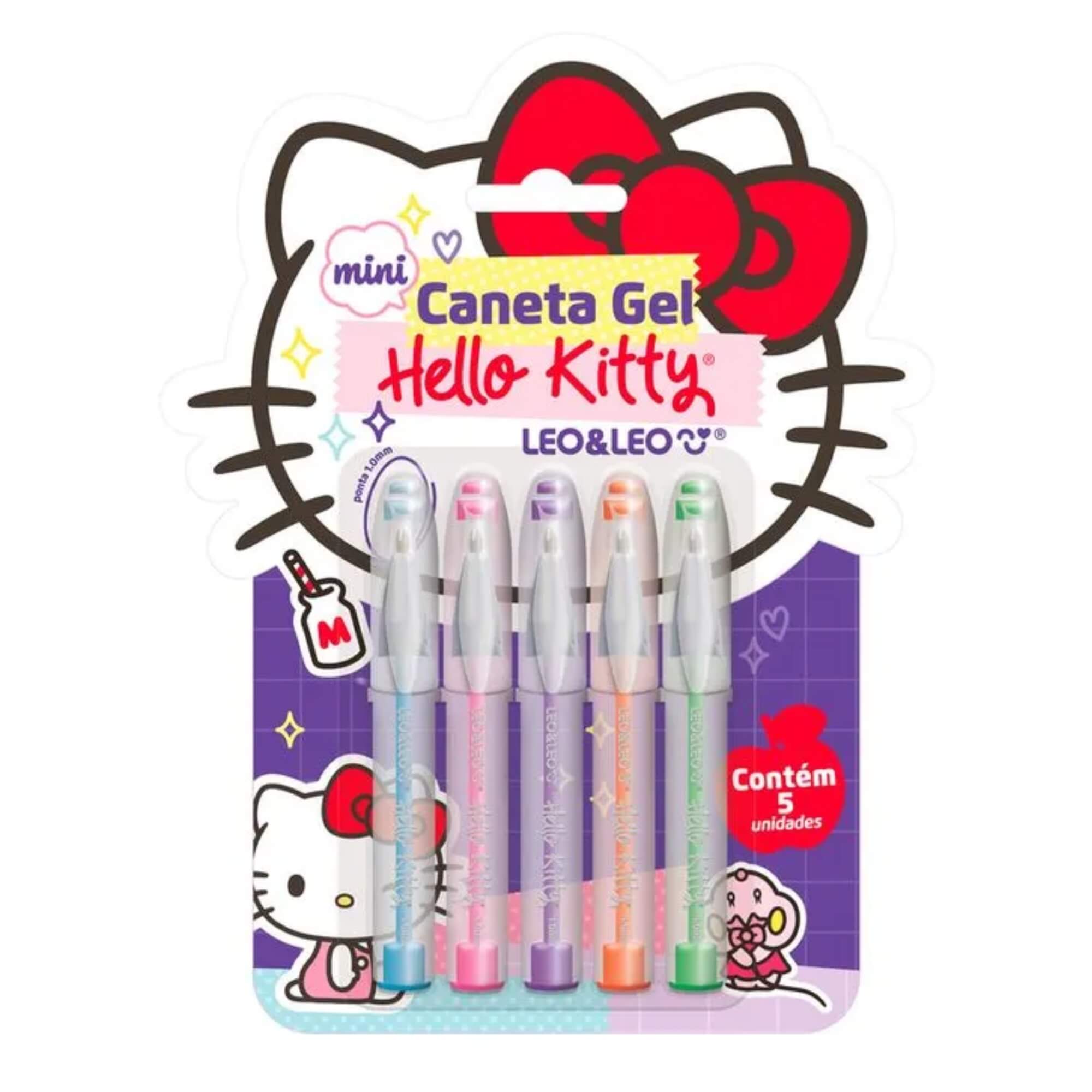 Caneta Gel Mini Hello Kitty 1.0 Colorida - Blister C/ 5 Unid. Leo&Leo Leonora - 97971