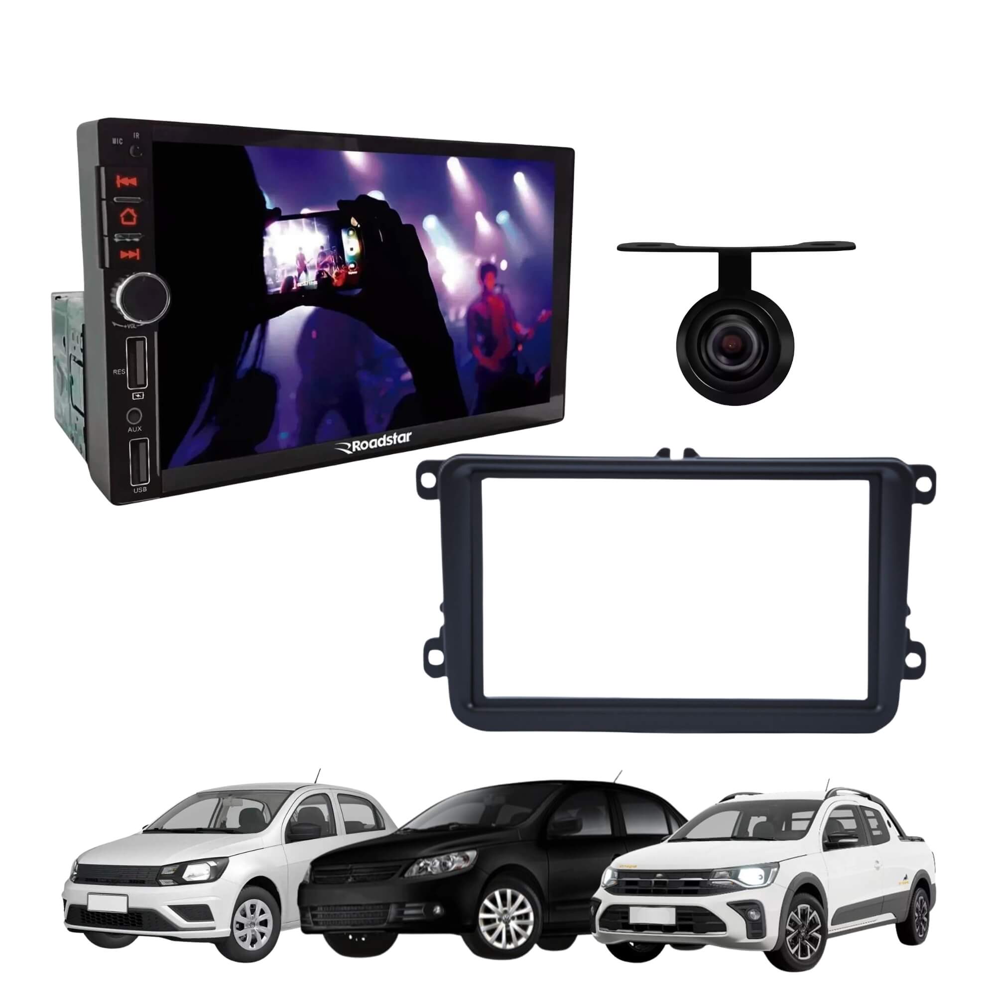 COMP Kit Multimídia Gol Saveiro Voyage G7 RS401BR Roadstar + Moldura + Câmera de Ré