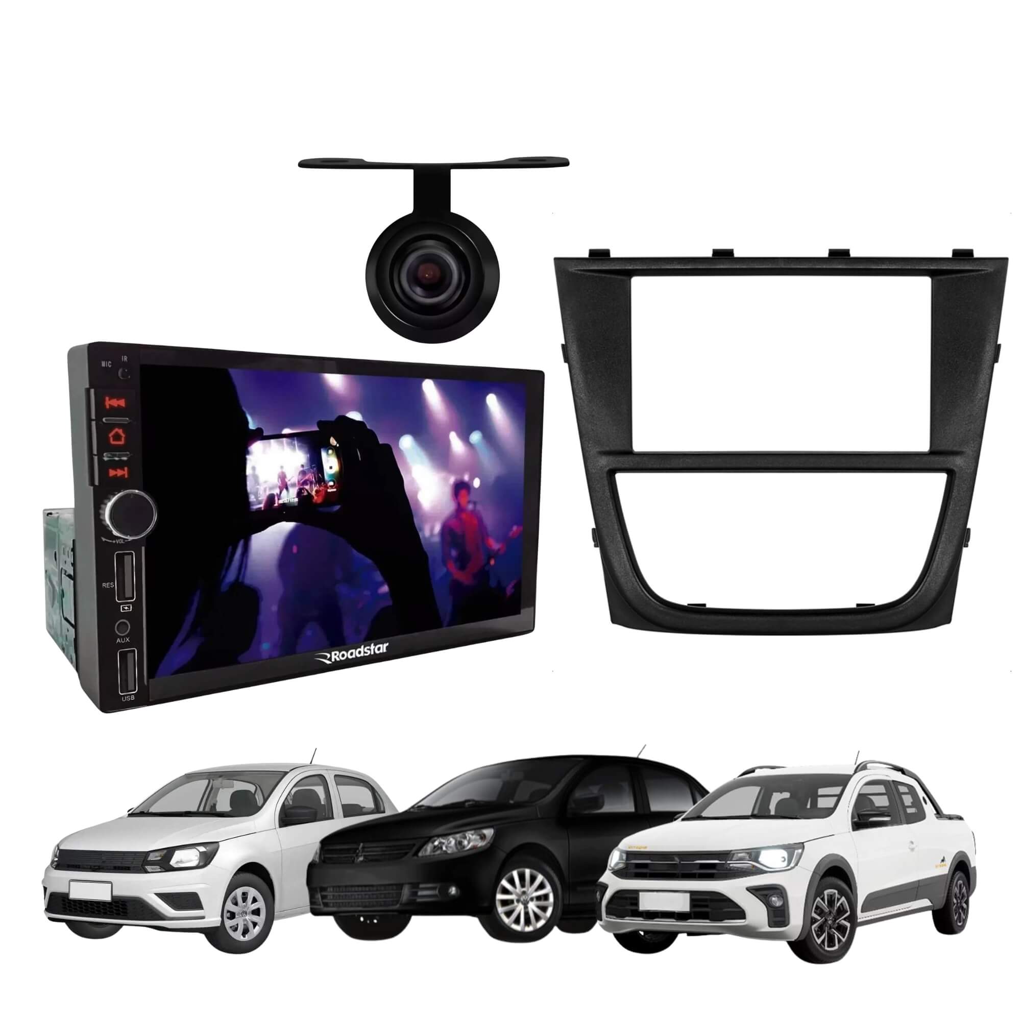 COMP Kit Multimídia Gol Saveiro Voyage G5 RS401BR Roadstar + Moldura + Câmera de Ré