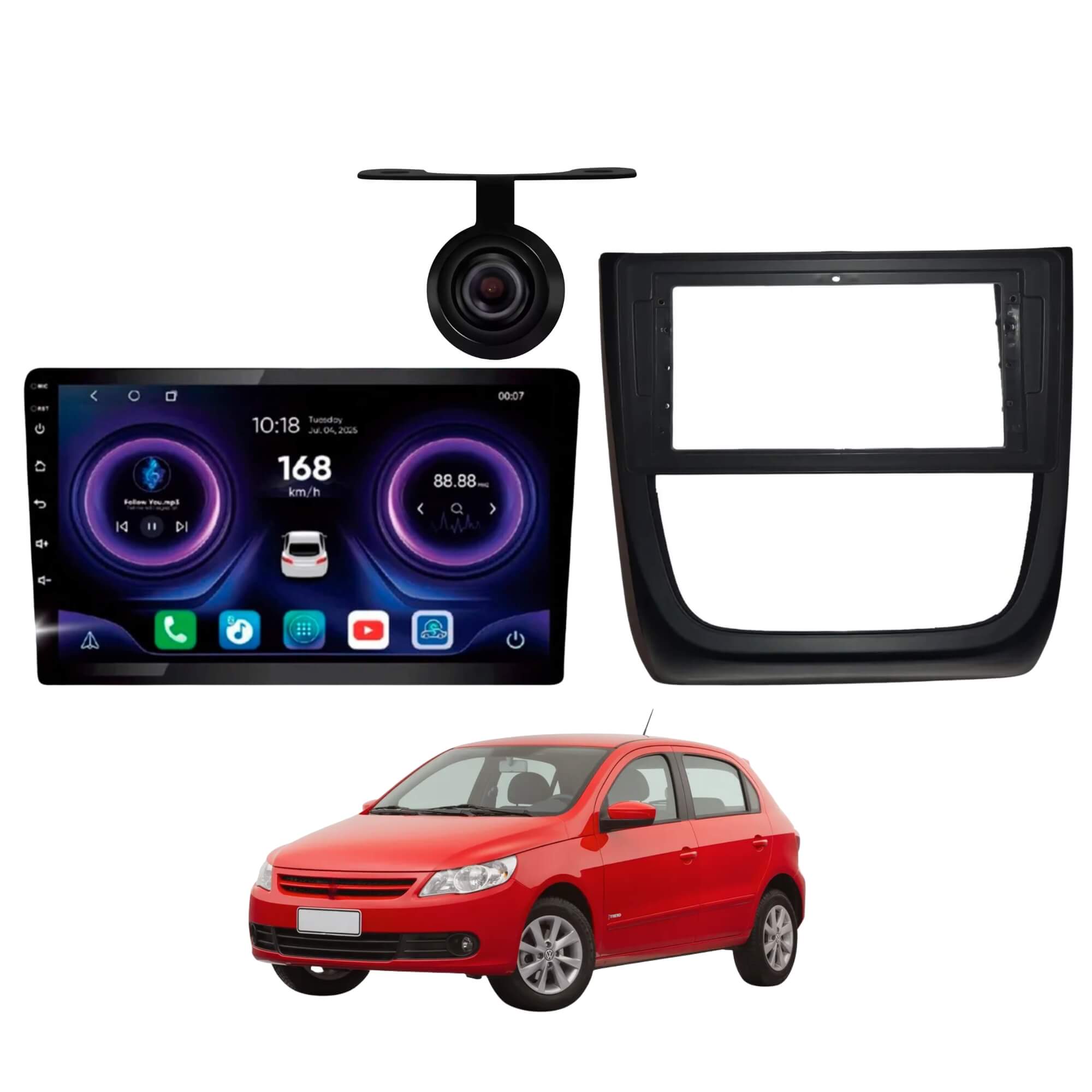 COMP Kit Multimidia Gol G5 RS919BR Roadstar + Moldura 9" + Câmera de Ré