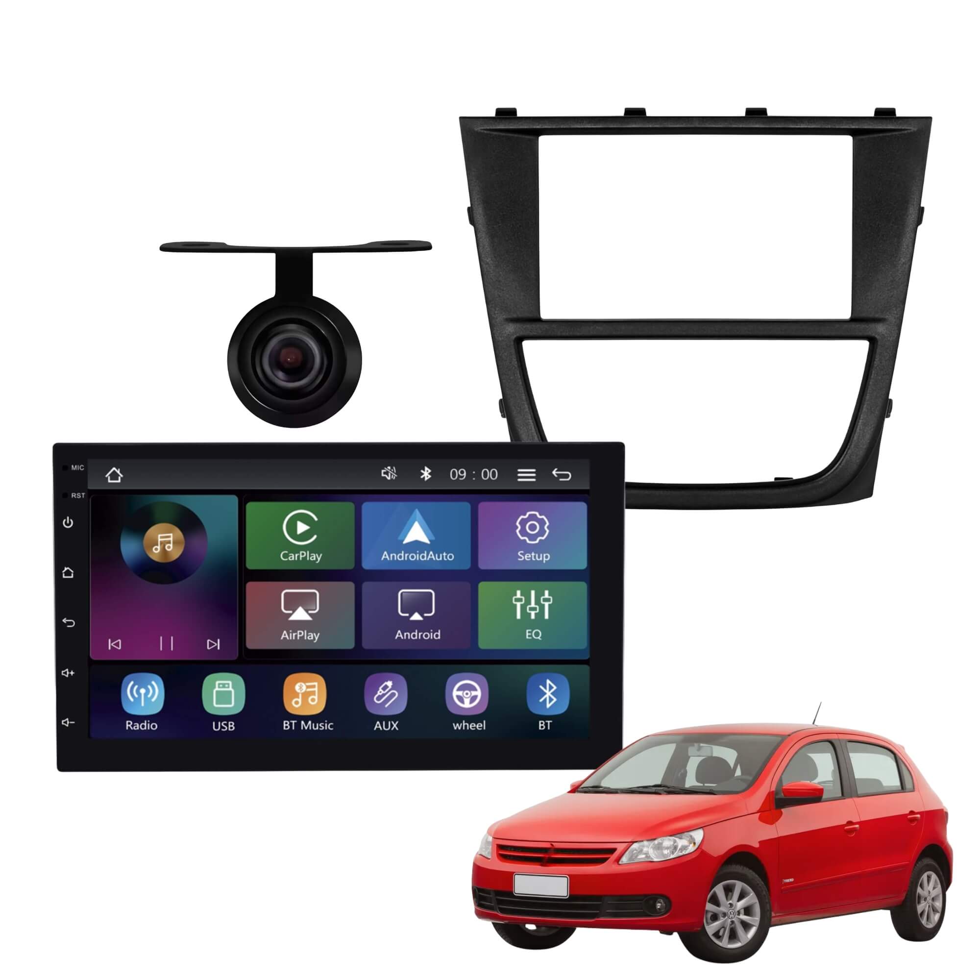 COMP Kit Multimídia Gol G5 RS7200BR Roadstar + Moldura 2Din + Câmera de Ré