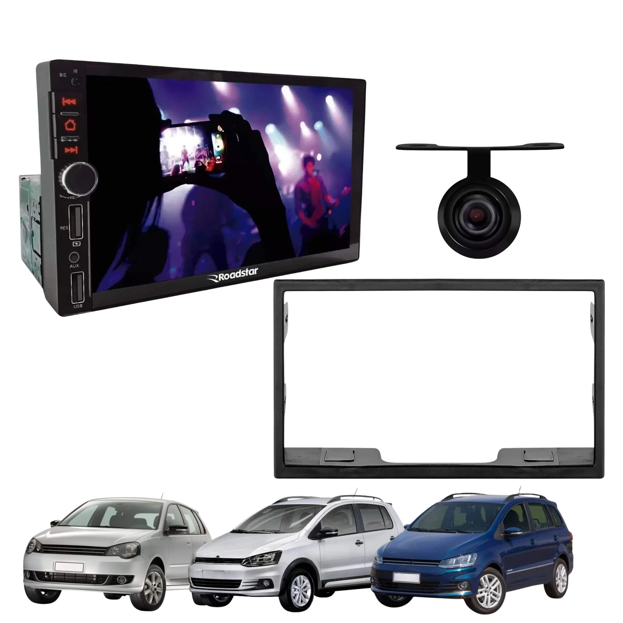 COMP Kit Multimídia Polo 99/12 Golf Fox Space Fox RS401BR Roadstar + Moldura + Câmera de Ré