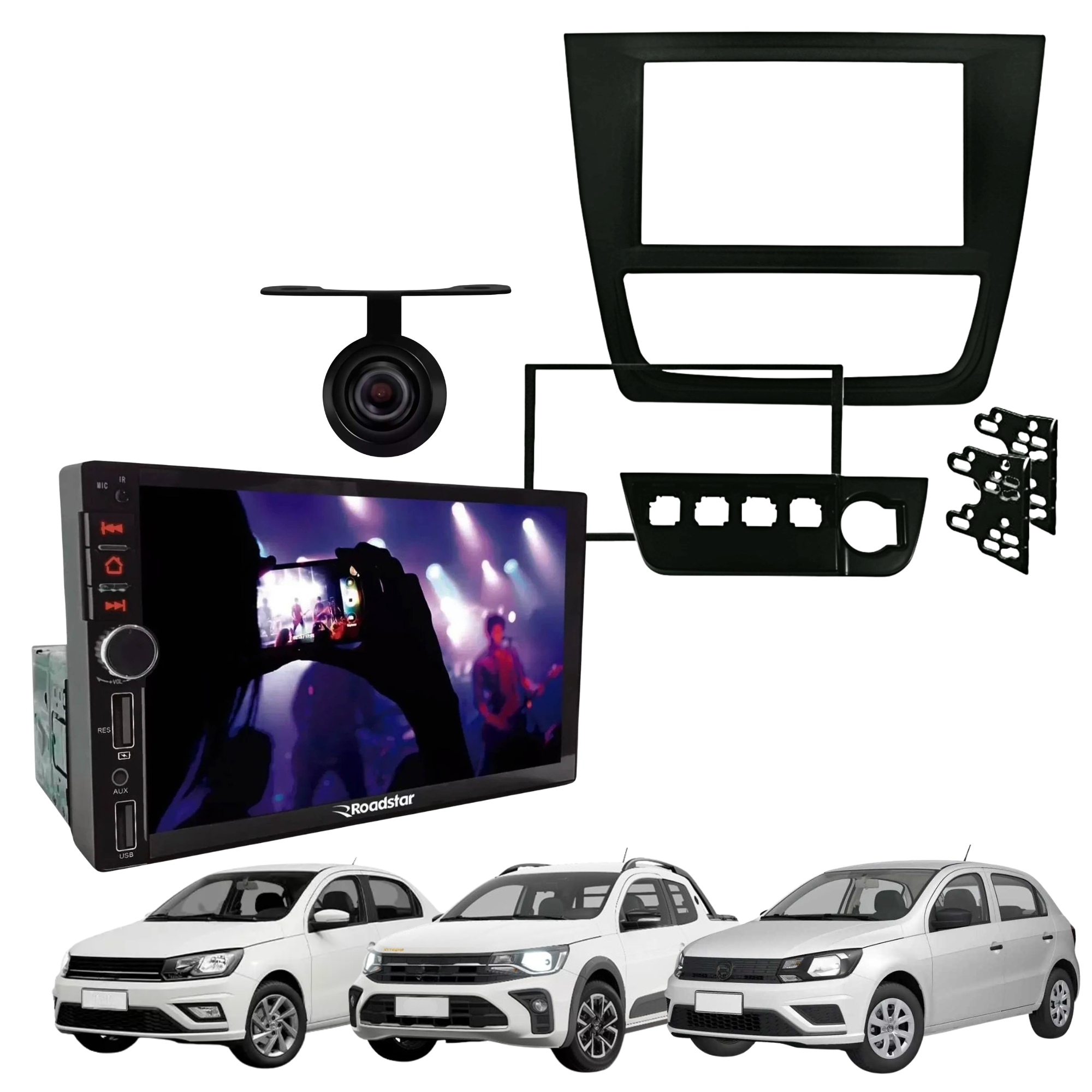 COMP Kit Multimídia Gol Saveiro Voyage G6 RS401BR Roadstar + Moldura + Câmera de Ré