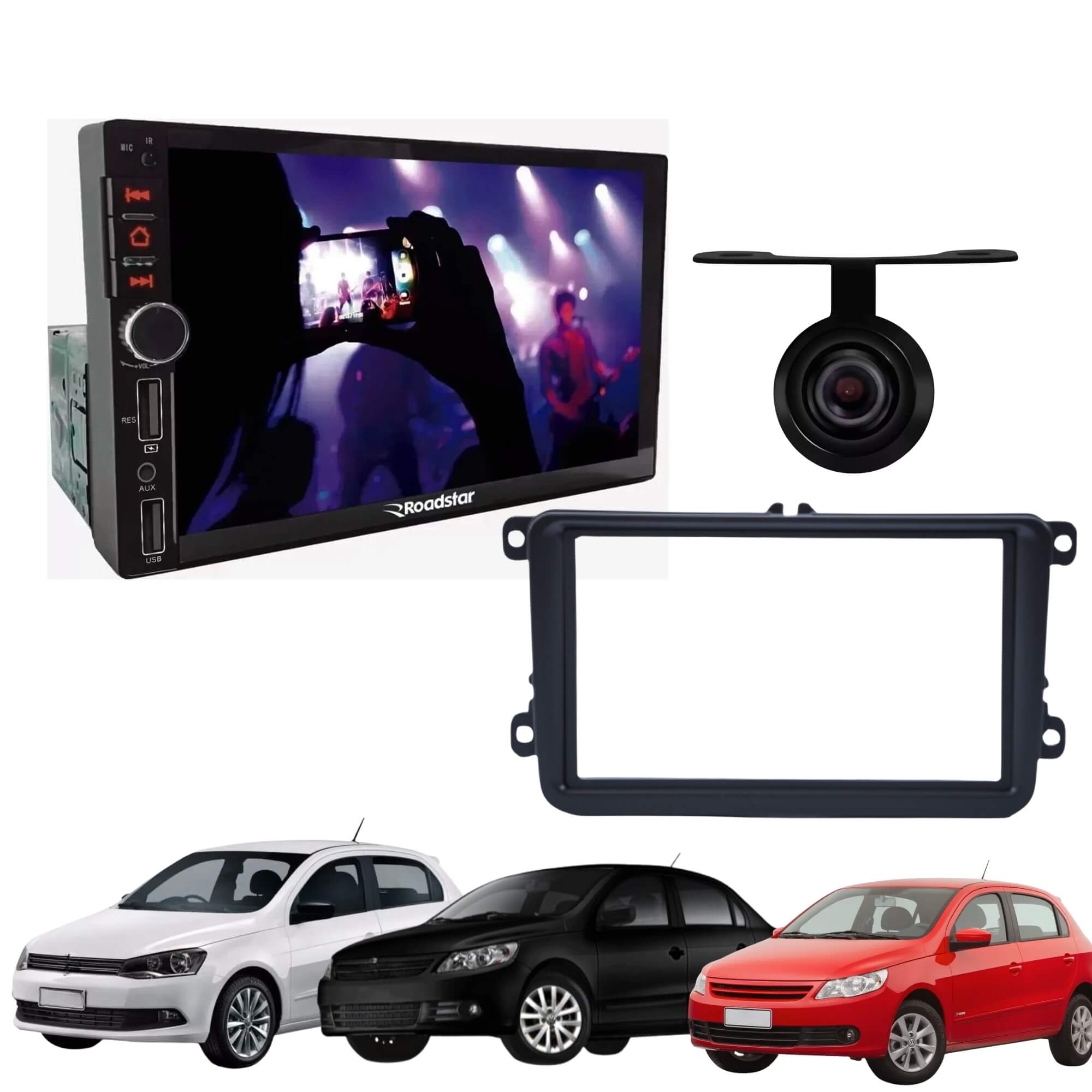 VAR Kit Multimídia MP5 RS401BR MI Roadstar + Moldura + Câmera de Ré (Escolha o modelo)