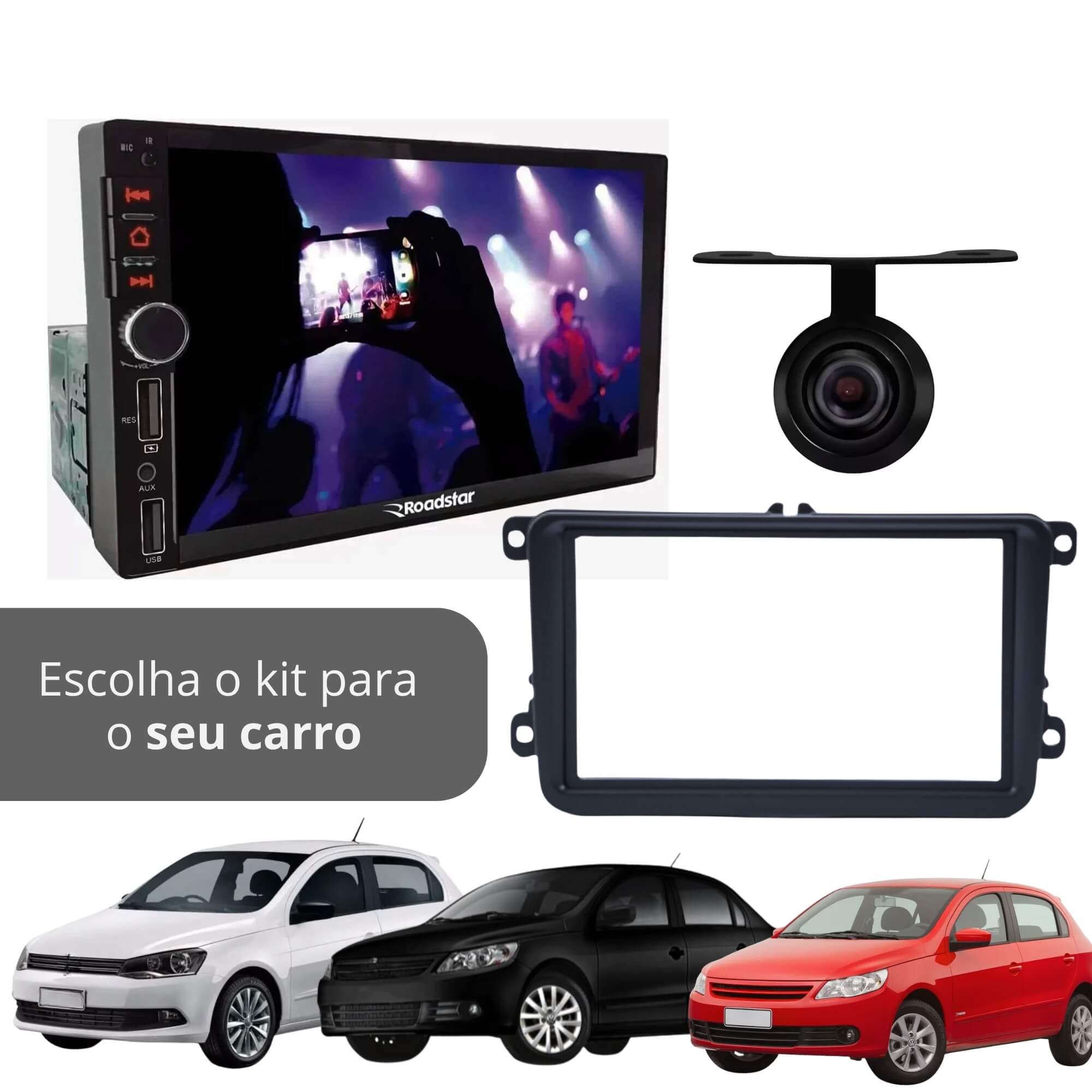 VAR Kit Multimídia MP5 RS401BR MI Roadstar + Moldura + Câmera de Ré (Escolha o modelo)