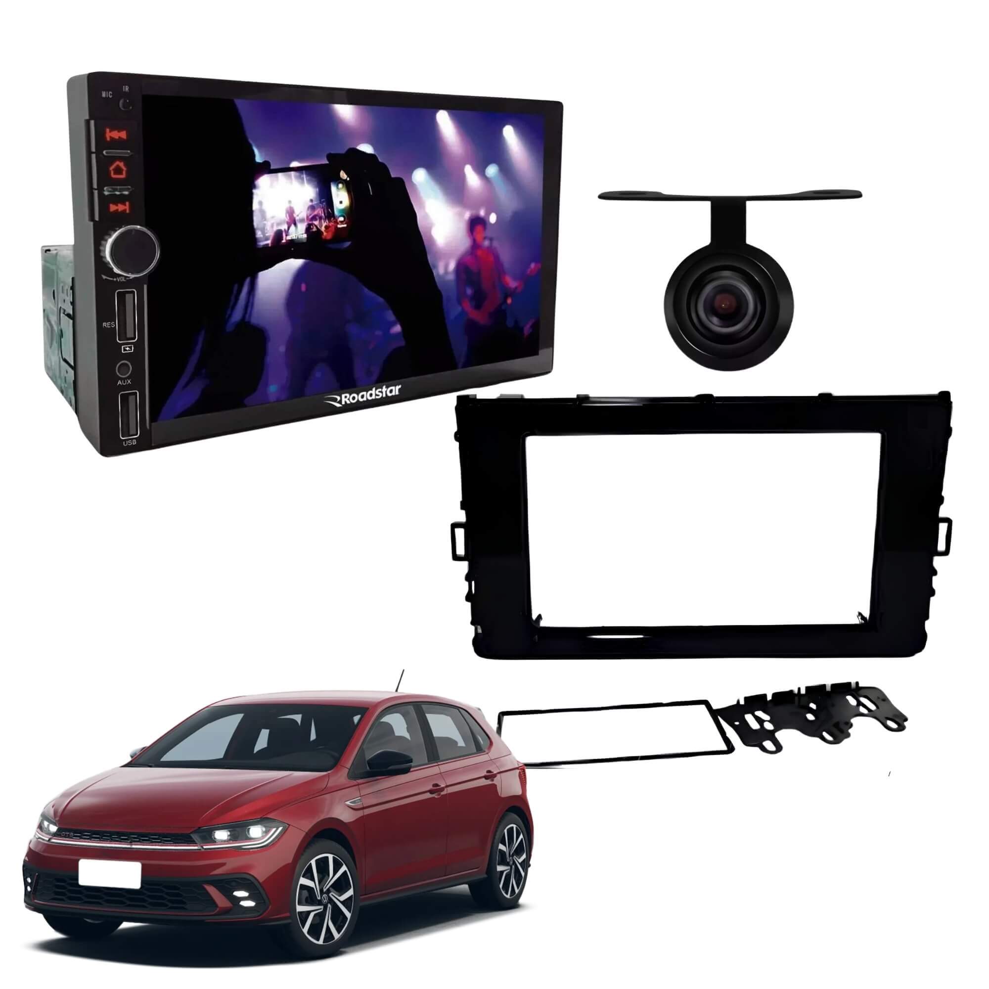 VAR Kit Multimídia MP5 RS401BR MI Roadstar + Moldura + Câmera de Ré (Escolha o modelo) Modelo de Carro:Polo 17/25