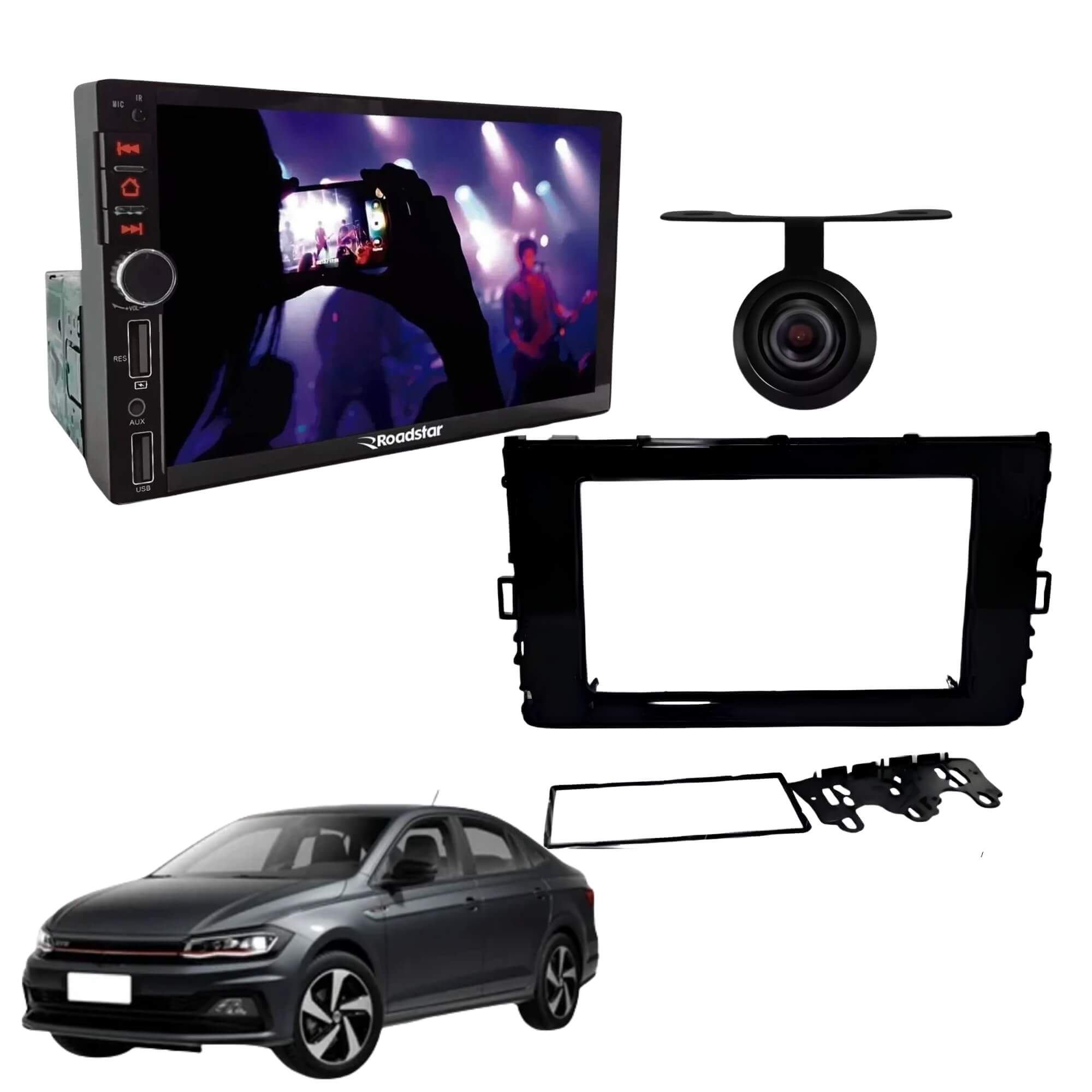 VAR Kit Multimídia MP5 RS401BR MI Roadstar + Moldura + Câmera de Ré (Escolha o modelo) Modelo de Carro:Virtus