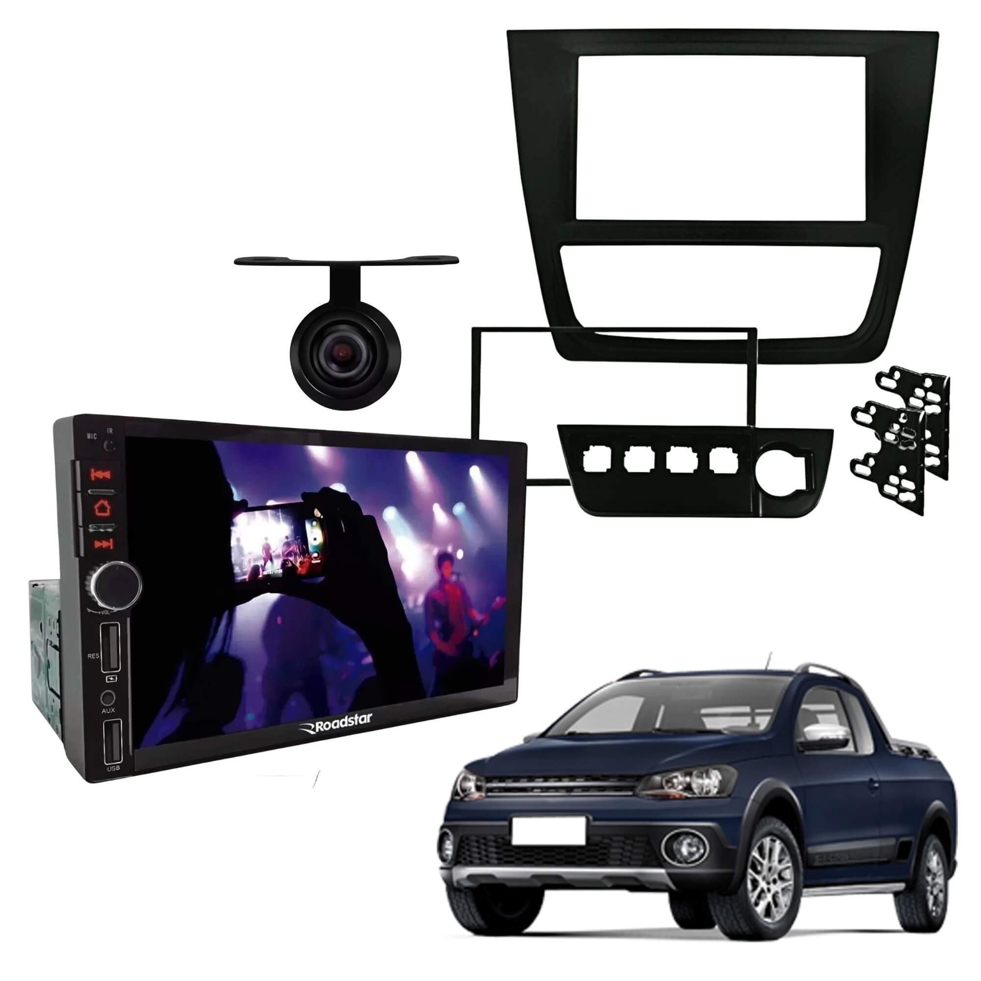 VAR Kit Multimídia MP5 RS401BR MI Roadstar + Moldura + Câmera de Ré (Escolha o modelo) Modelo de Carro:Saveiro G6