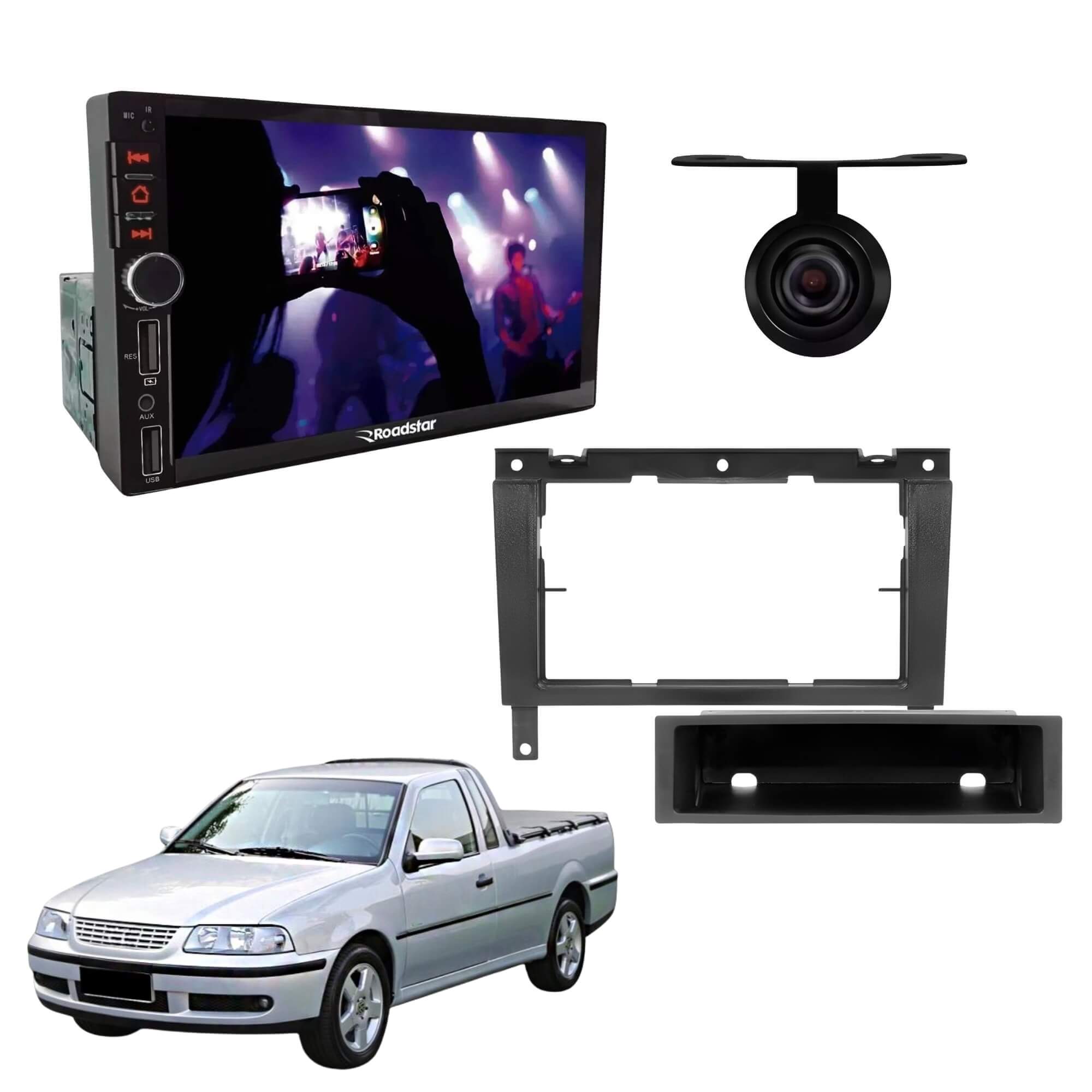 VAR Kit Multimídia MP5 RS401BR MI Roadstar + Moldura + Câmera de Ré (Escolha o modelo) Modelo de Carro:Saveiro G3