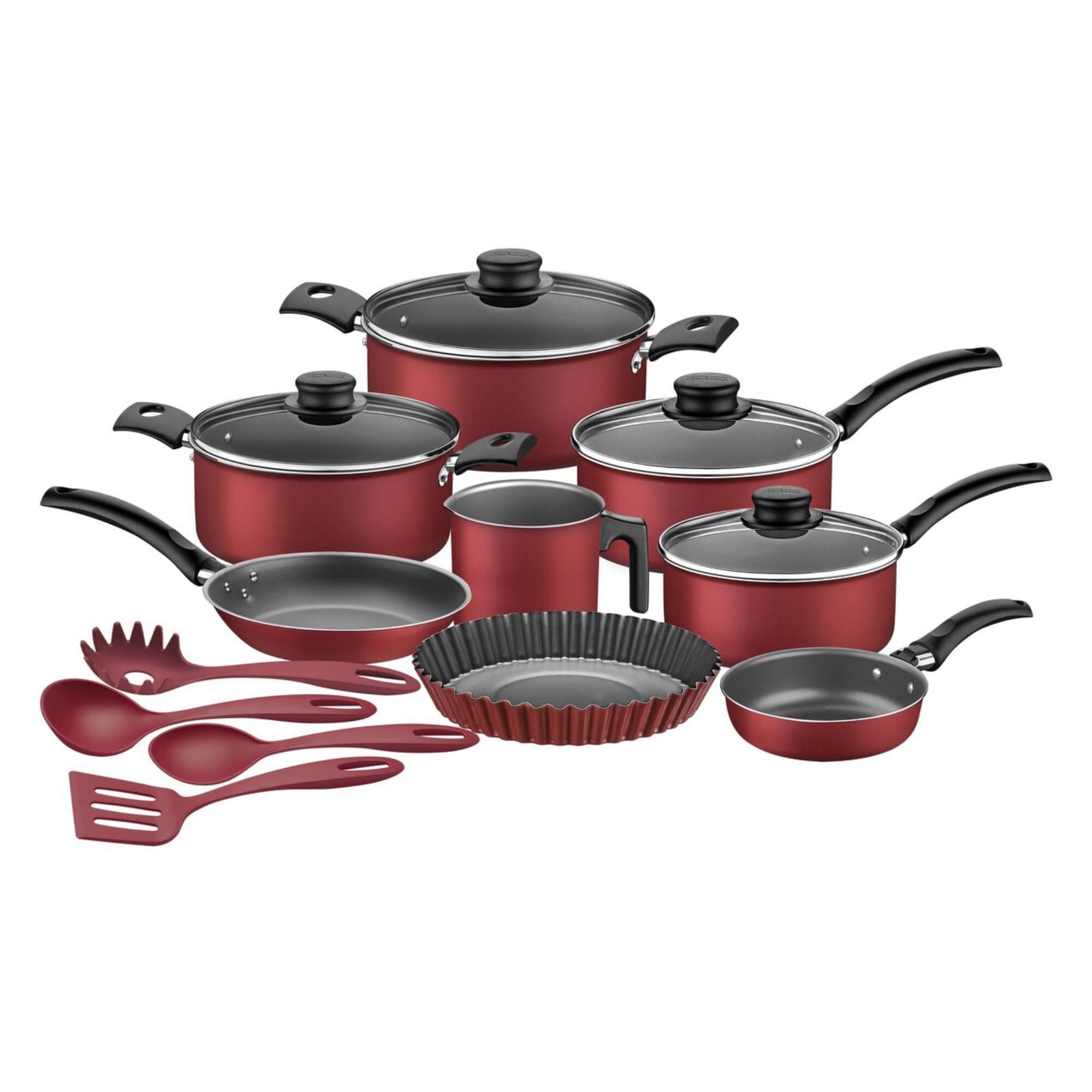 Jogo de Panelas Alumínio Antiaderente Turim Vermelho + Utensílios (12 pçs) Tramontina - 20297798