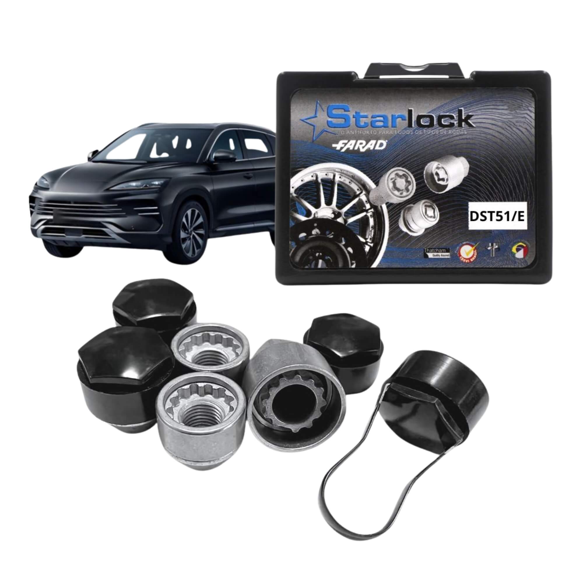 Kit Porcas Antifurto Starlock com Tampa compatível c/ Byd, Leap e Denza Farad - DST51/E 343