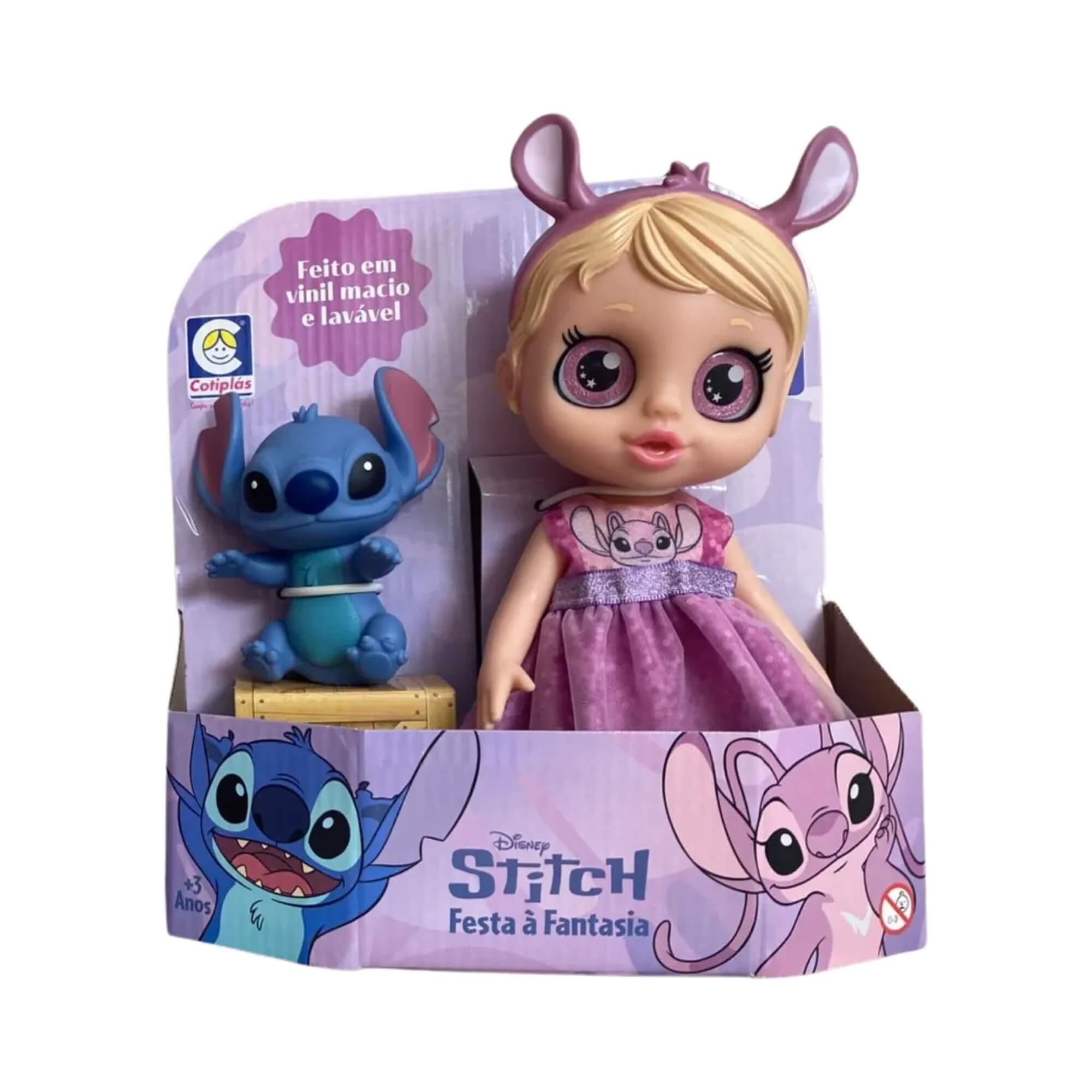 Boneca Festa Fantasia Stitch Disney Com Boneco Vinil Cotiplás - 2934