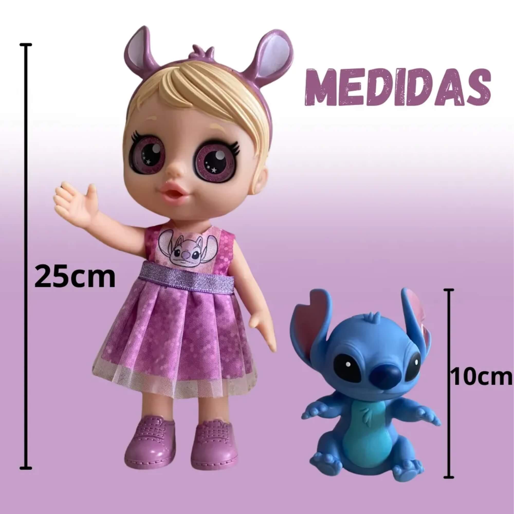 Boneca Festa Fantasia Stitch Disney Com Boneco Vinil Cotiplás - 2934