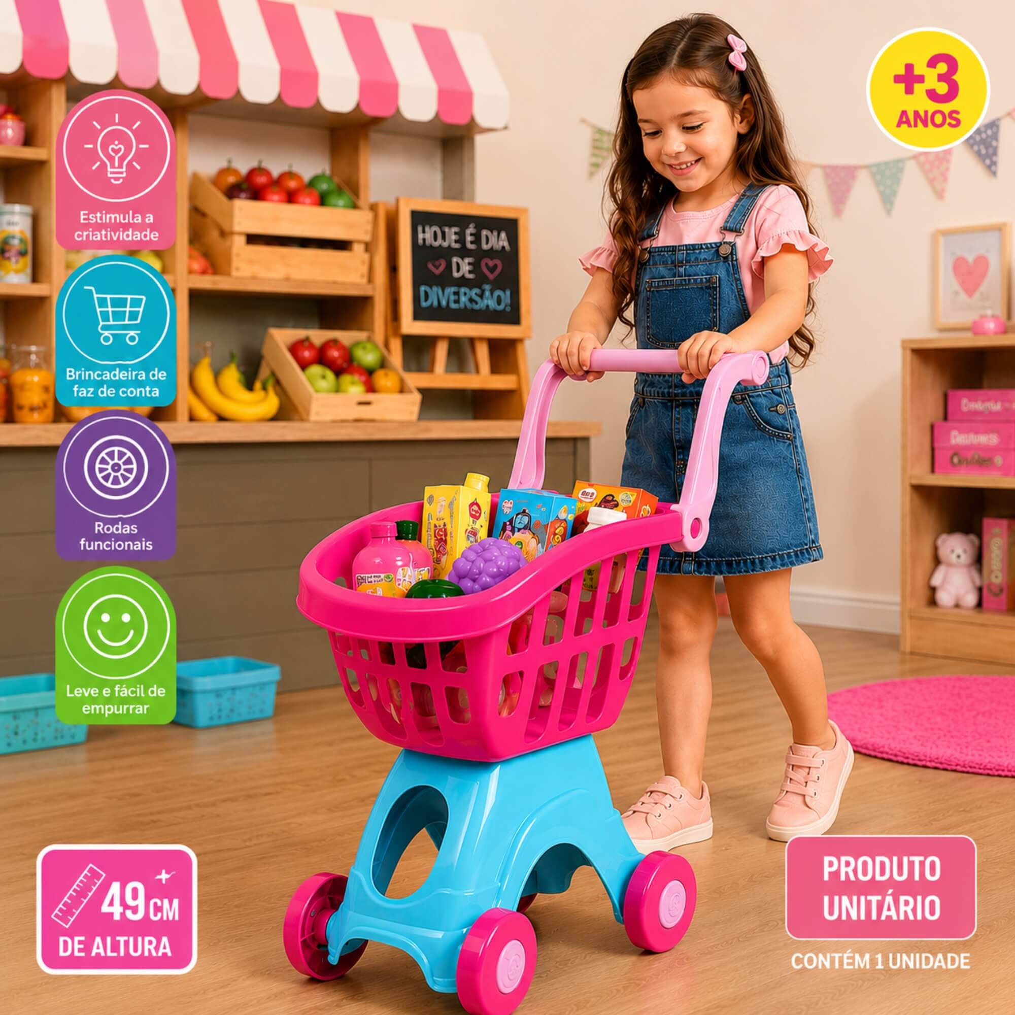 Carrinho De Compras Infantil Play Time Cheff 49cm Cotiplás - 2949