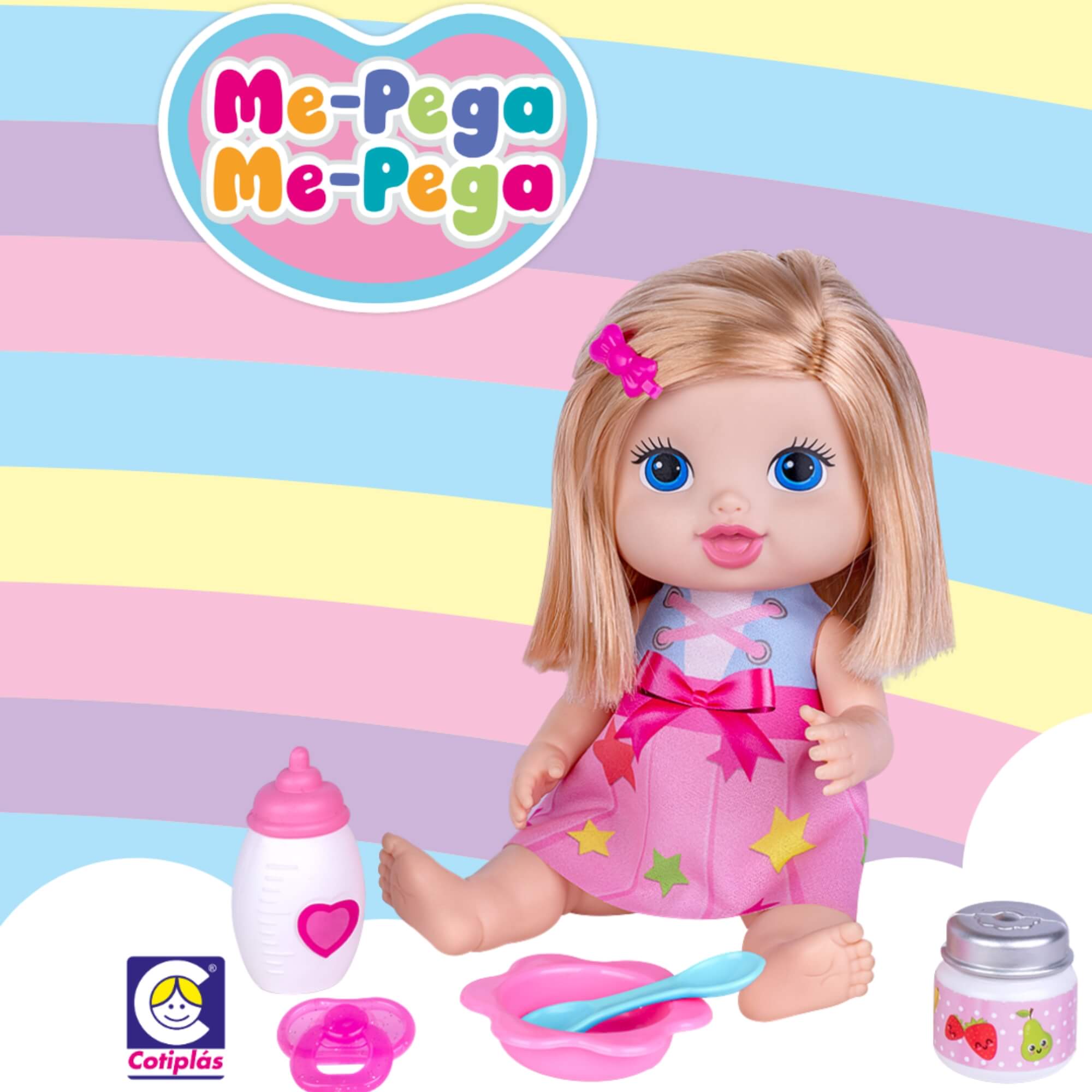 Boneca Me Pega Me Pega Bebê Com Acessórios Infantil - Cotiplás - 2968
