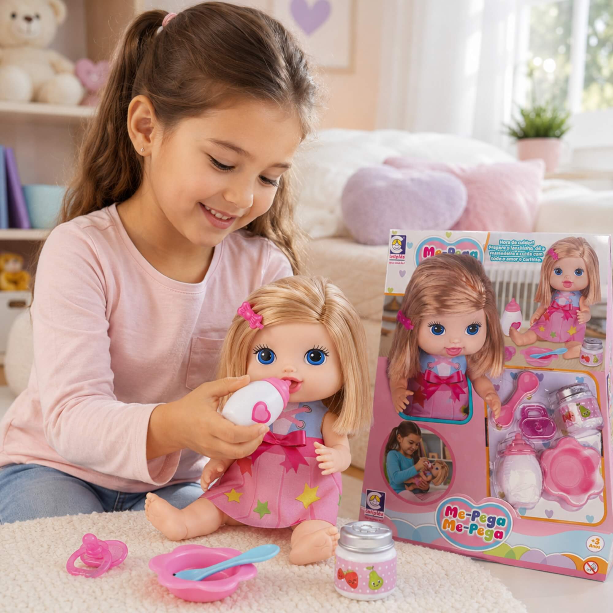 Boneca Me Pega Me Pega Bebê Com Acessórios Infantil - Cotiplás - 2968