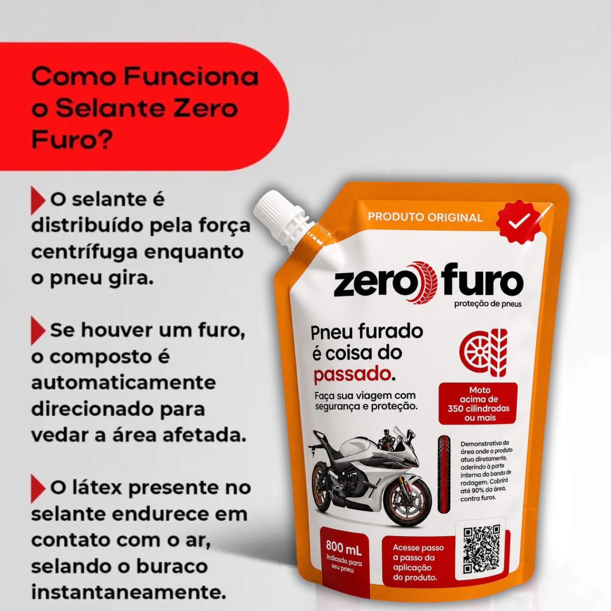 COMP Kit 2 Selantes para Pneu 800ml Moto acima de 350 cilindradas Zero Furo