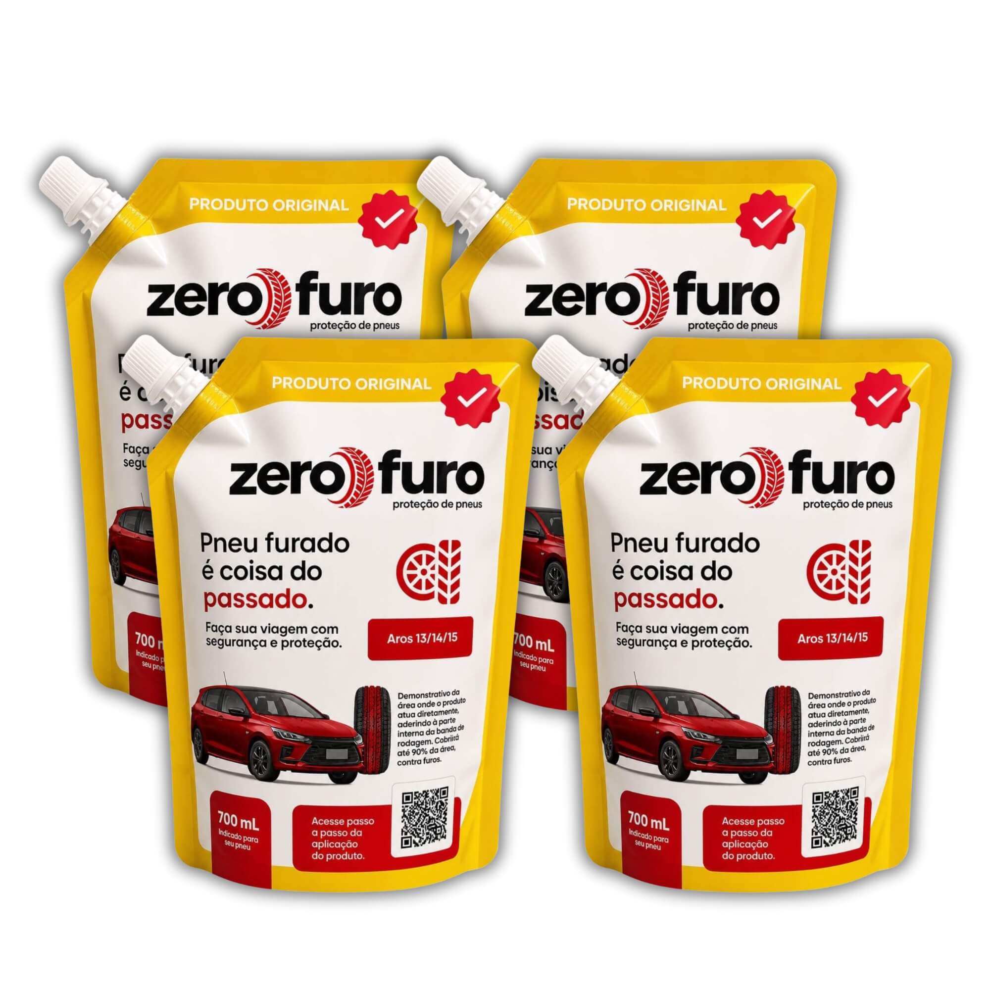 COMP Kit 4 Selantes para Pneu 700ml Carro Aros 13"/14"/15" Zero Furo