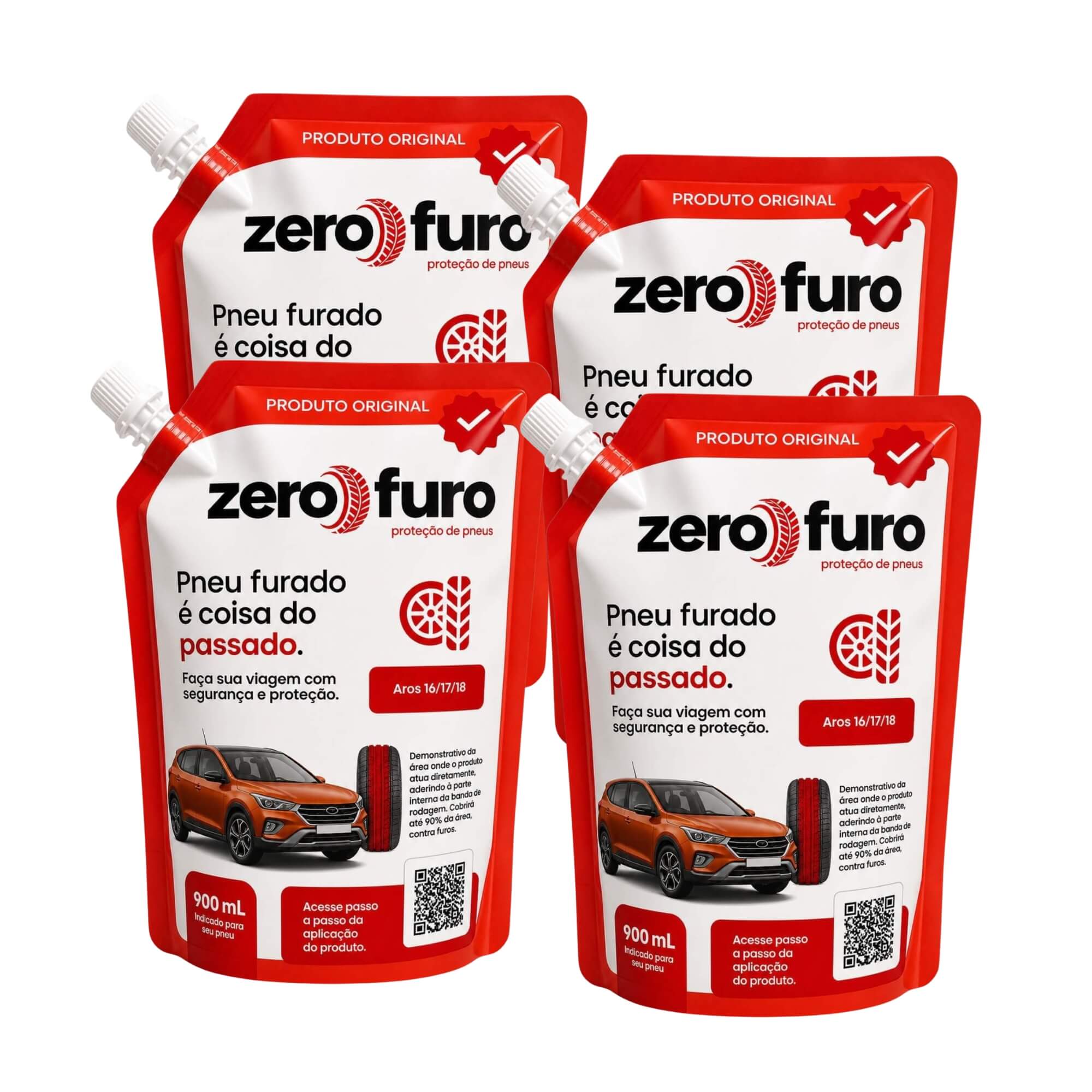 COMP Kit 4 Selantes para Pneu 900ml Carro Aros 16"/17"/18" Zero Furo