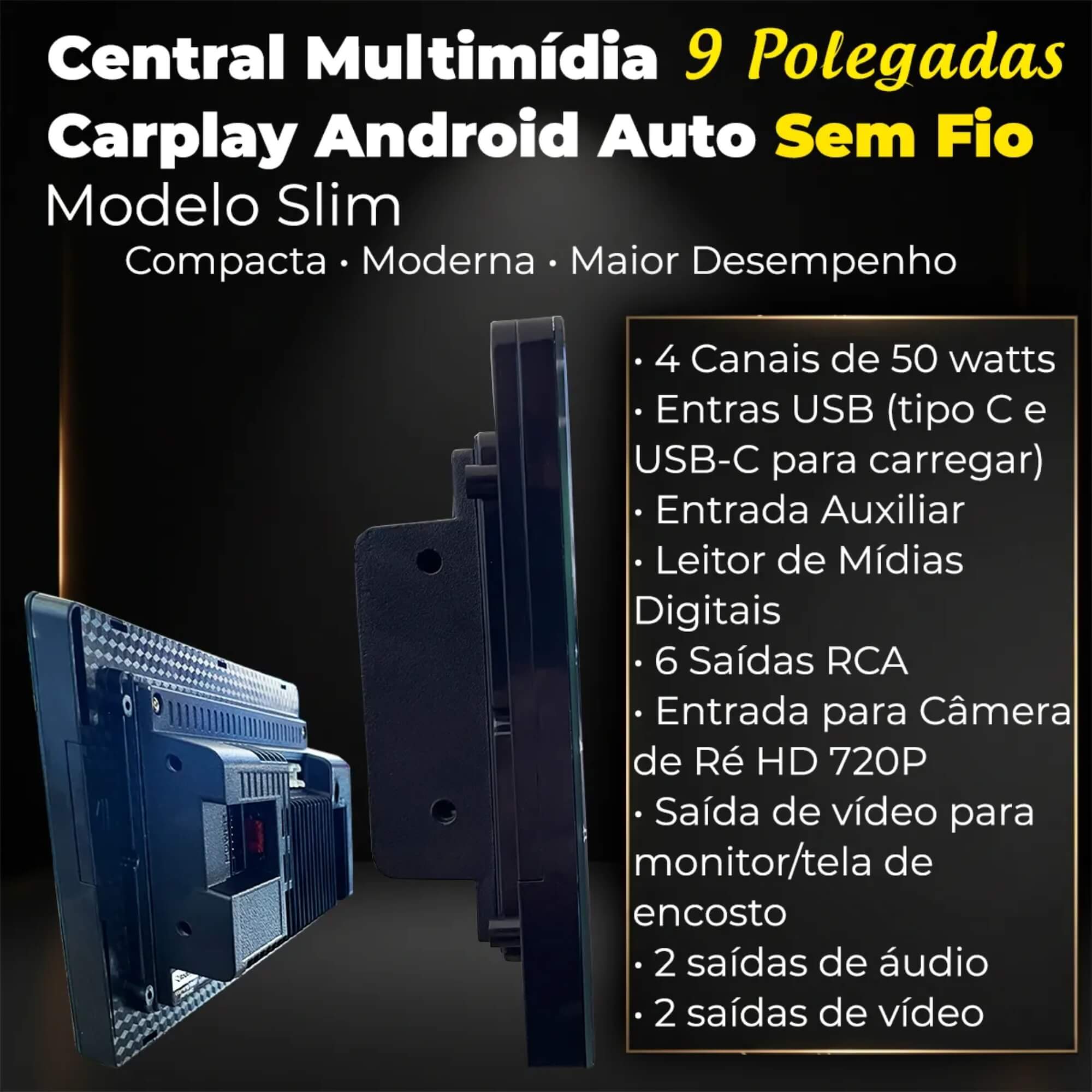 COMP Multimídia 9 Polegadas Mp5 Carplay Android Auto Sem fio Aplicativos + Câmera de Ré - Roadstar