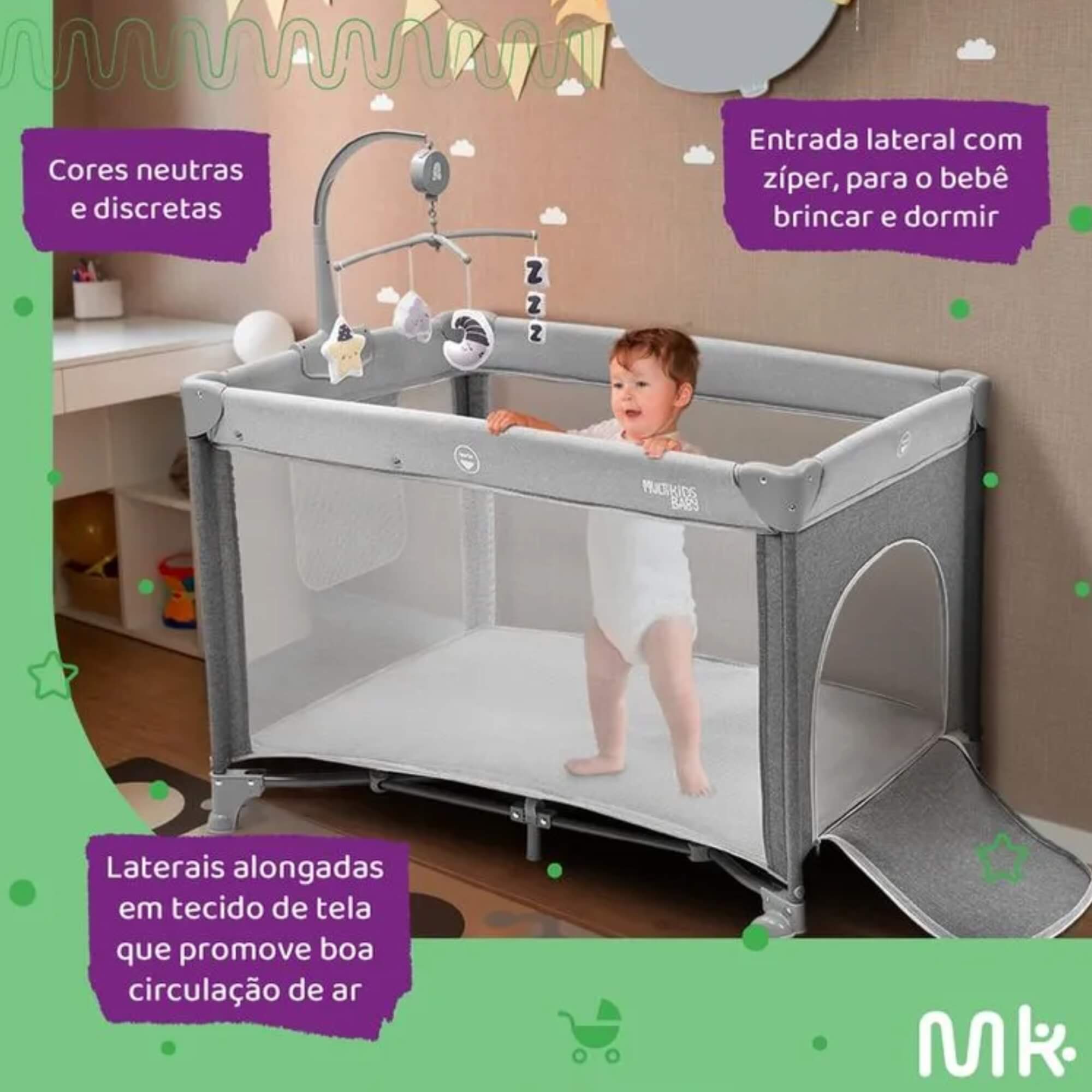 Berço Desmontável DayDream Portátil Até 15kg Azul Multikids Baby - BB388