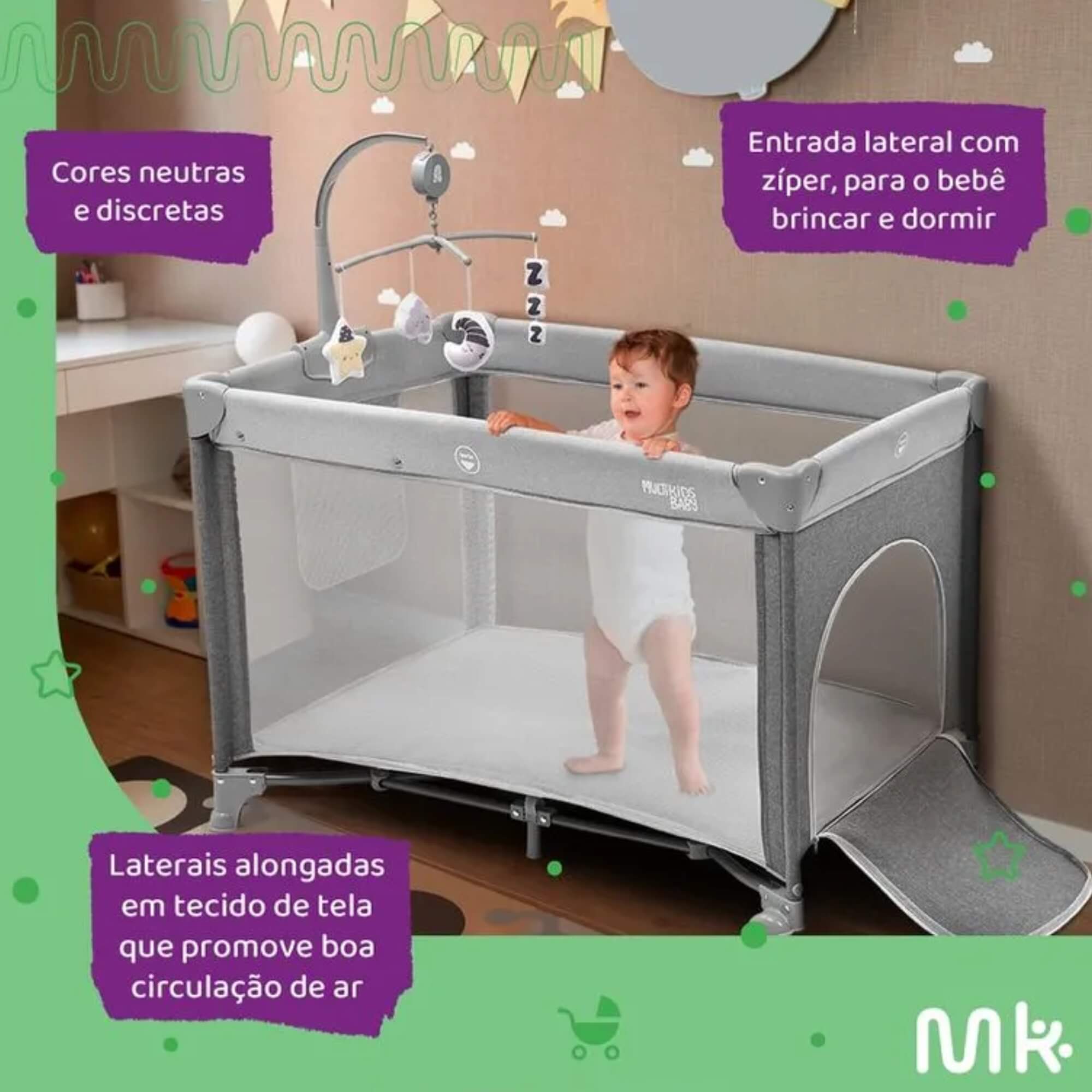 Berço Desmontável DayDream Portátil Até 15kg Rosa Multikids Baby - BB389