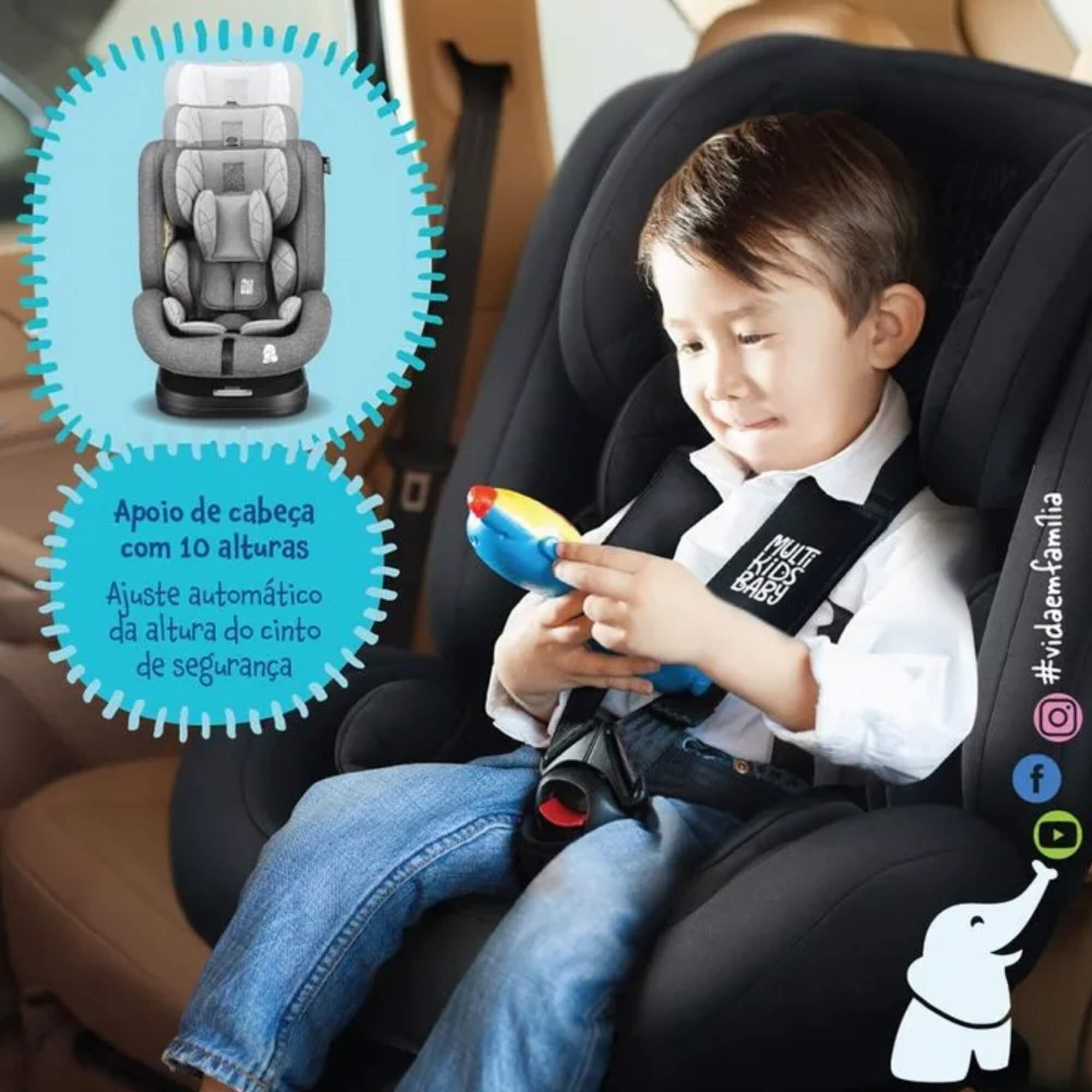 Cadeirinha Infantil Para Carro Artemis Isofix 360° Até 36kg cor Cinza Multikids Baby - BB434