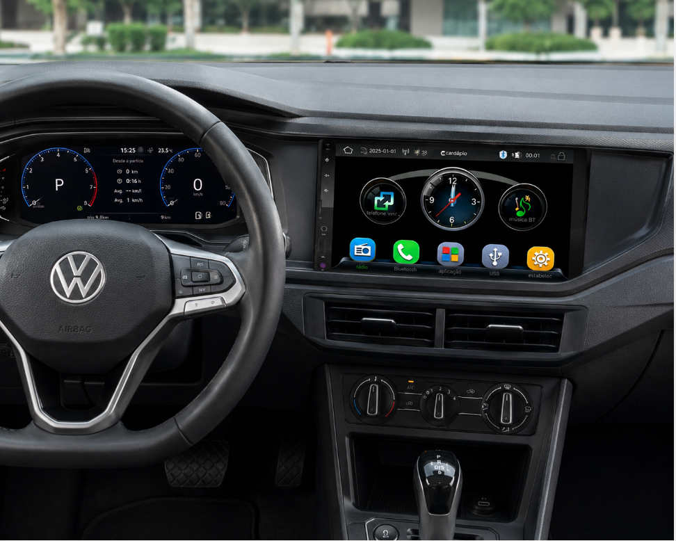 COMP Kit Multimídia MP5 Polo 2017/2026 Carplay 7" Rs7007BR Roadstar + Moldura + Camera de ré