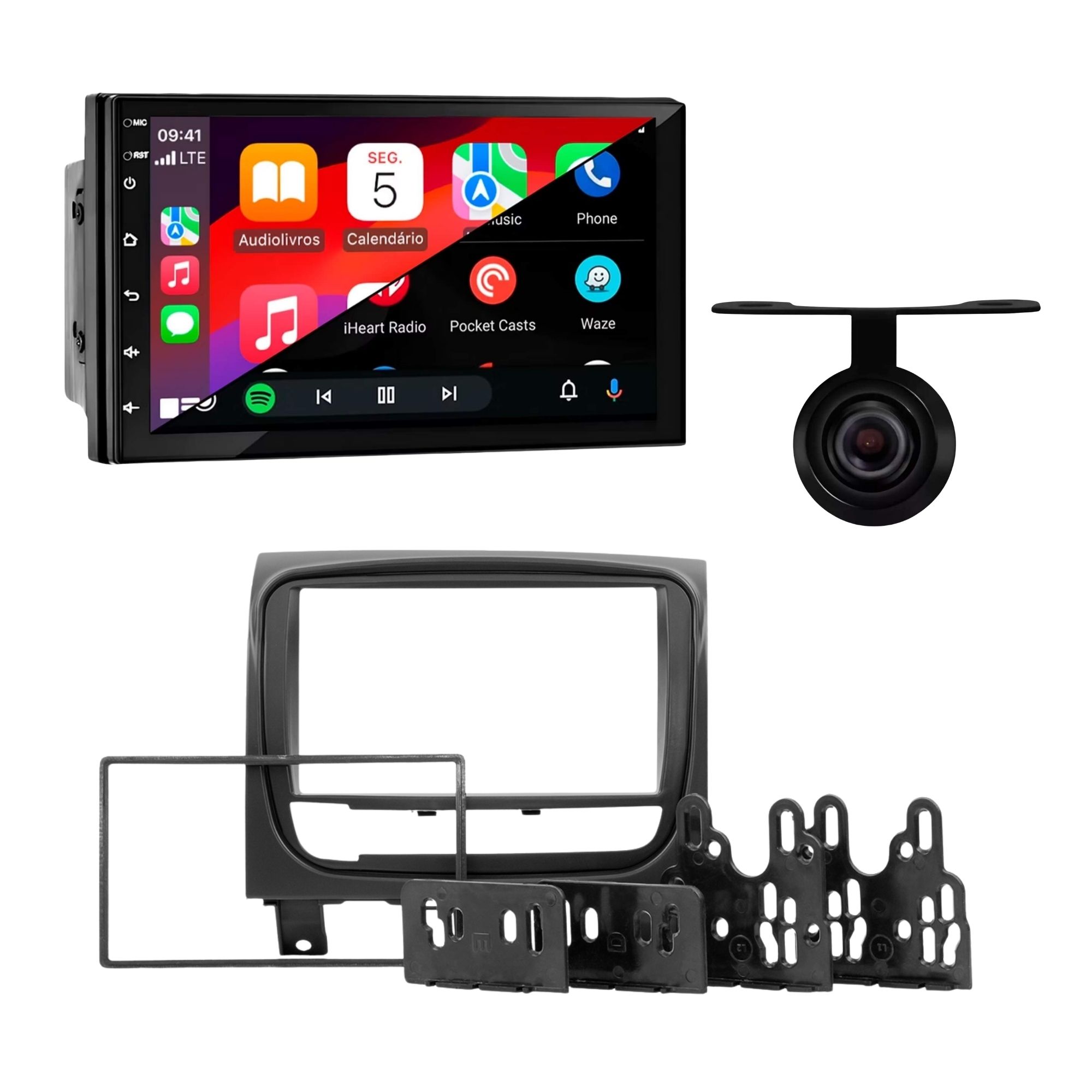 COMP Multimídia MP5 2Din 7" HT-3127CA + Moldura 7" 2Din Pálio/Strada/Siena 2012/2013 + Câmera de Ré