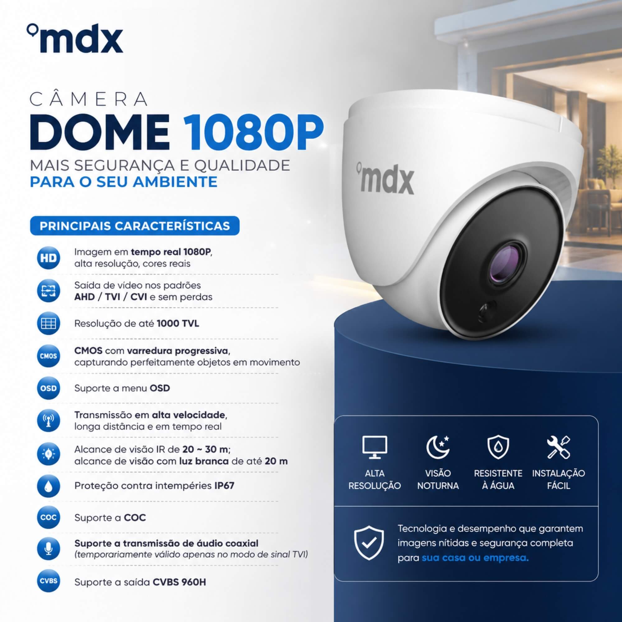 Câmera Dome 2MP Full HD Dual Light com Microfone MDX - DAP22001-D/A 700098M