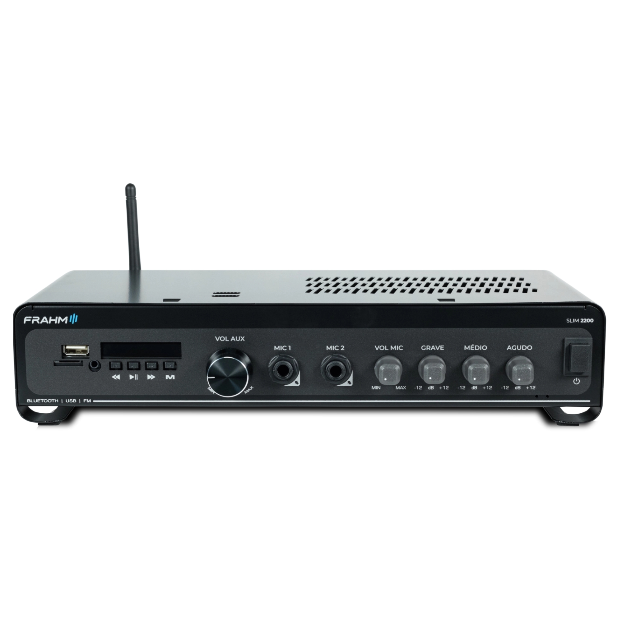 COMP Kit Amplificador Frahm para Ambientes - Amplificador Slim 2200 + Par de Caixas + Subwoofer