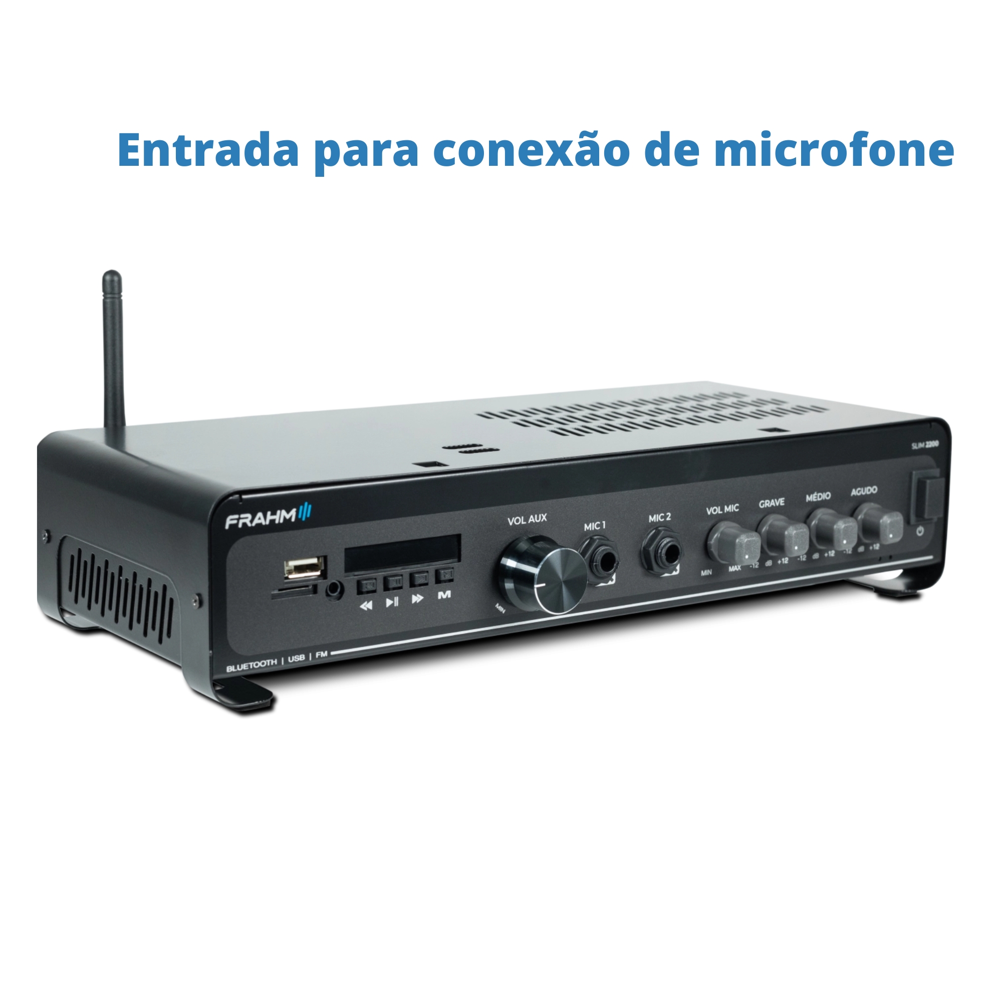 COMP Kit Amplificador Frahm para Ambientes - Amplificador Slim 2200 + Par de Caixas + Subwoofer