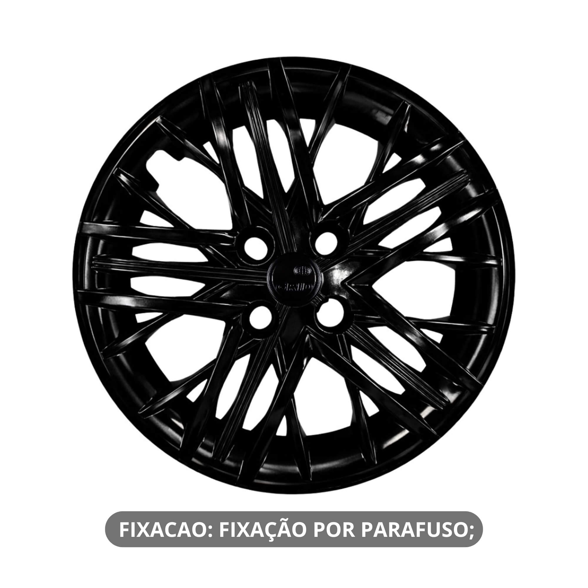 Calota Aro 15" cor Preto Brilho Modelo Cronos 2025/2026 Jogo c/ 4 Calotas Grid - 226CP-POB-E