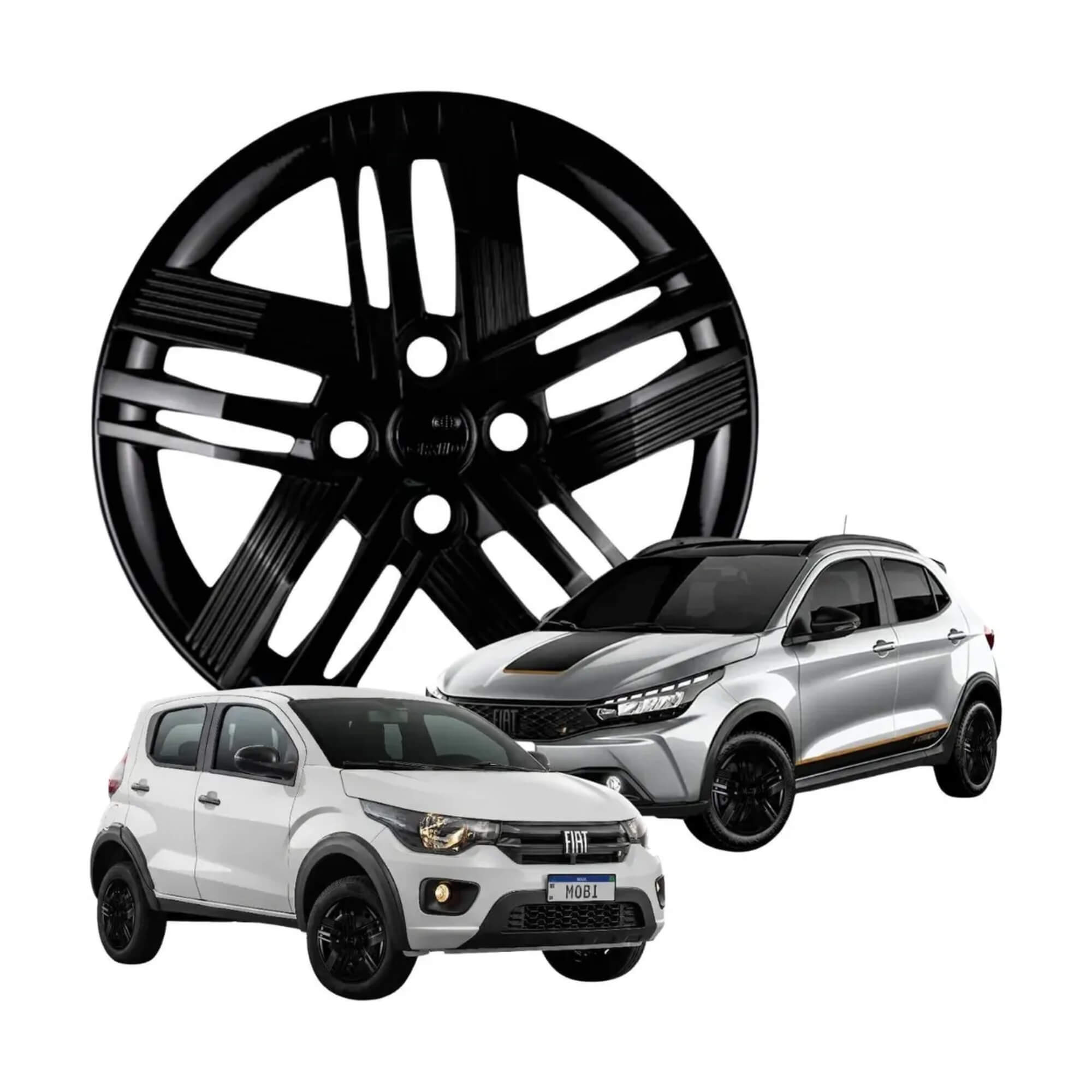 Calota Aro 14" cor Preto Brilho Modelo Mobi/Argo 2026 Jogo c/ 4 Calotas Grid - 232CB-POB-E