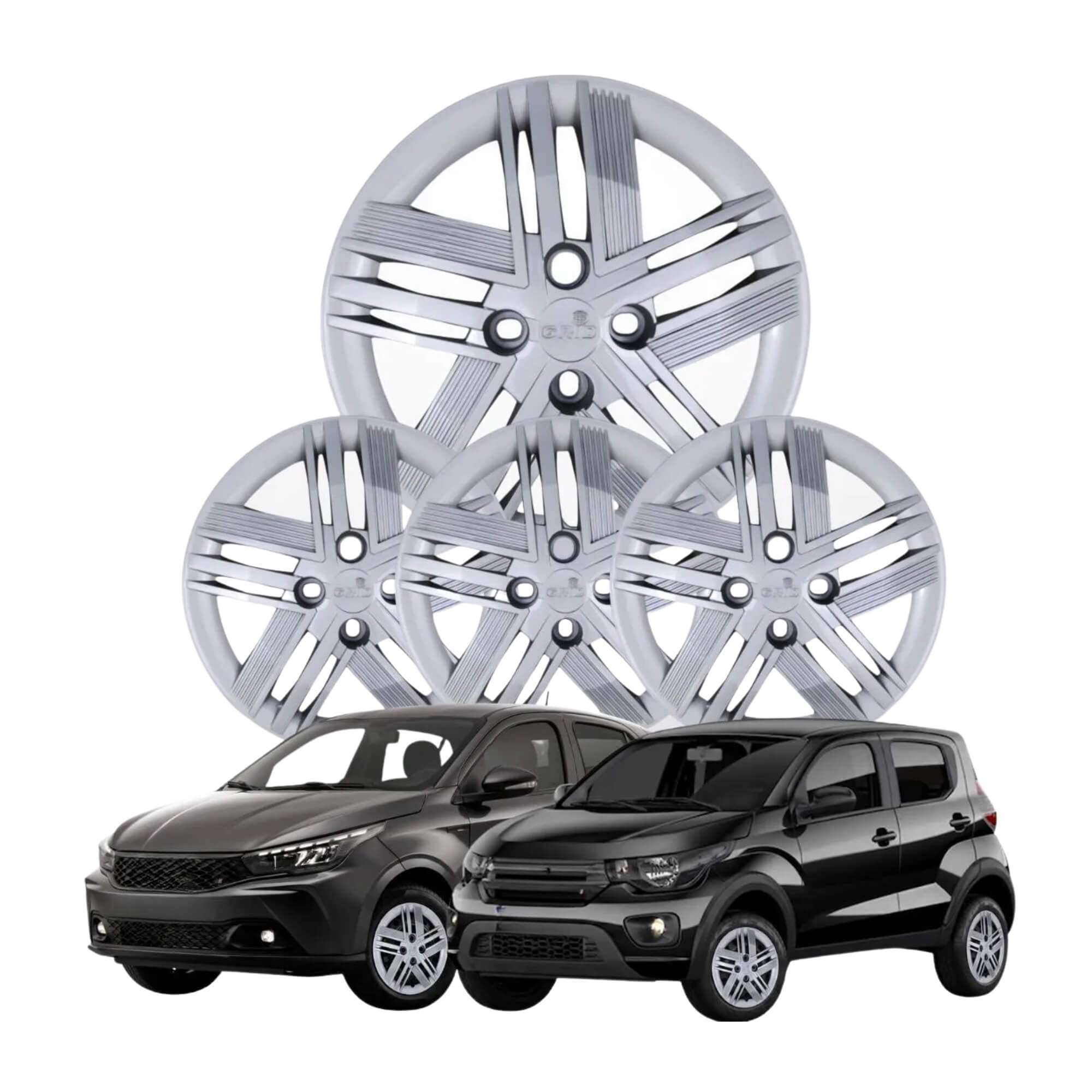 Calota Aro 14" cor Prata Modelo Mobi/Argo 2026 Jogo c/ 4 Calotas Grid - 232CB-PTA-E