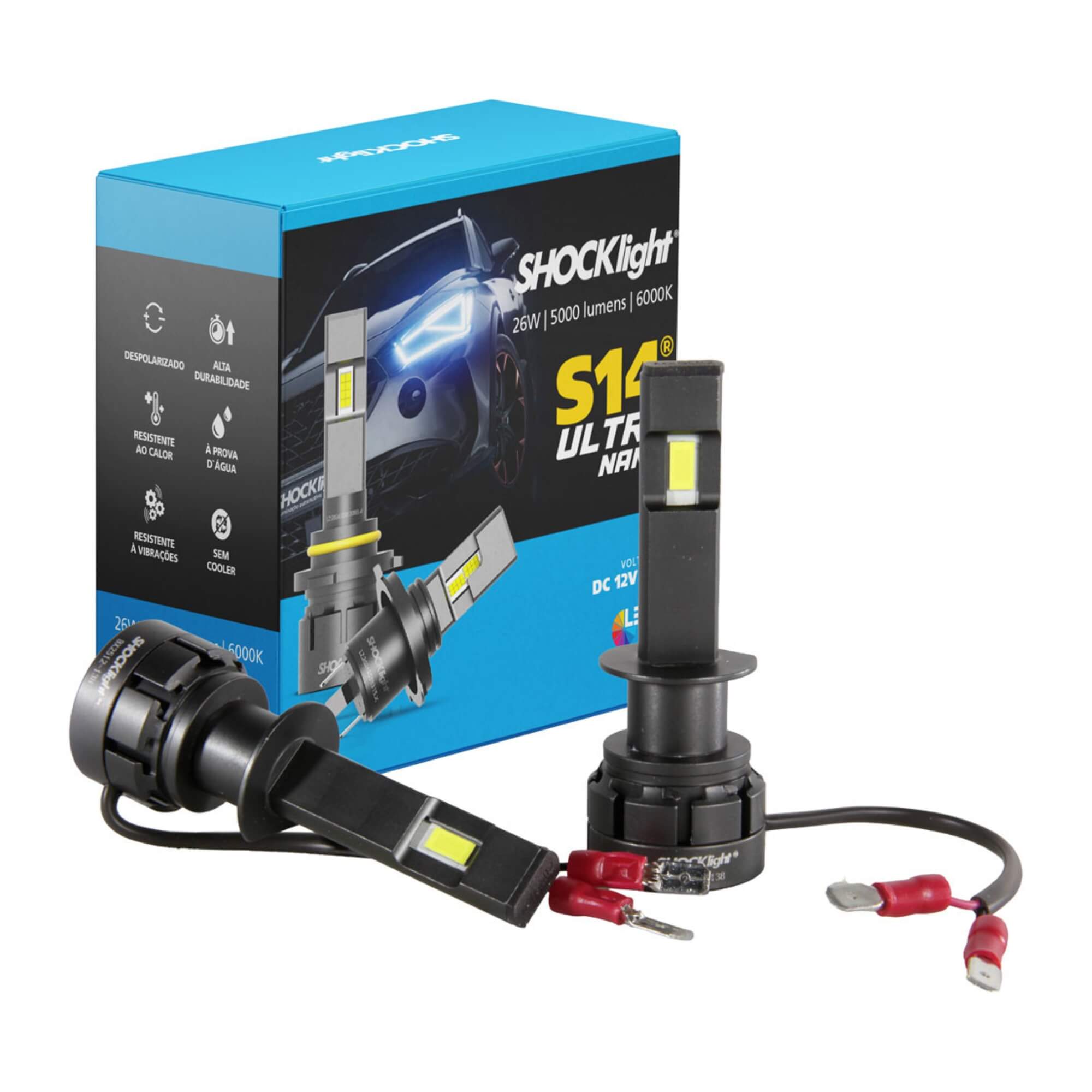 Lâmpada LED S14 Ultra Nano H1 6000K 5000 Lumens 12V Shocklight - SLL-140001U