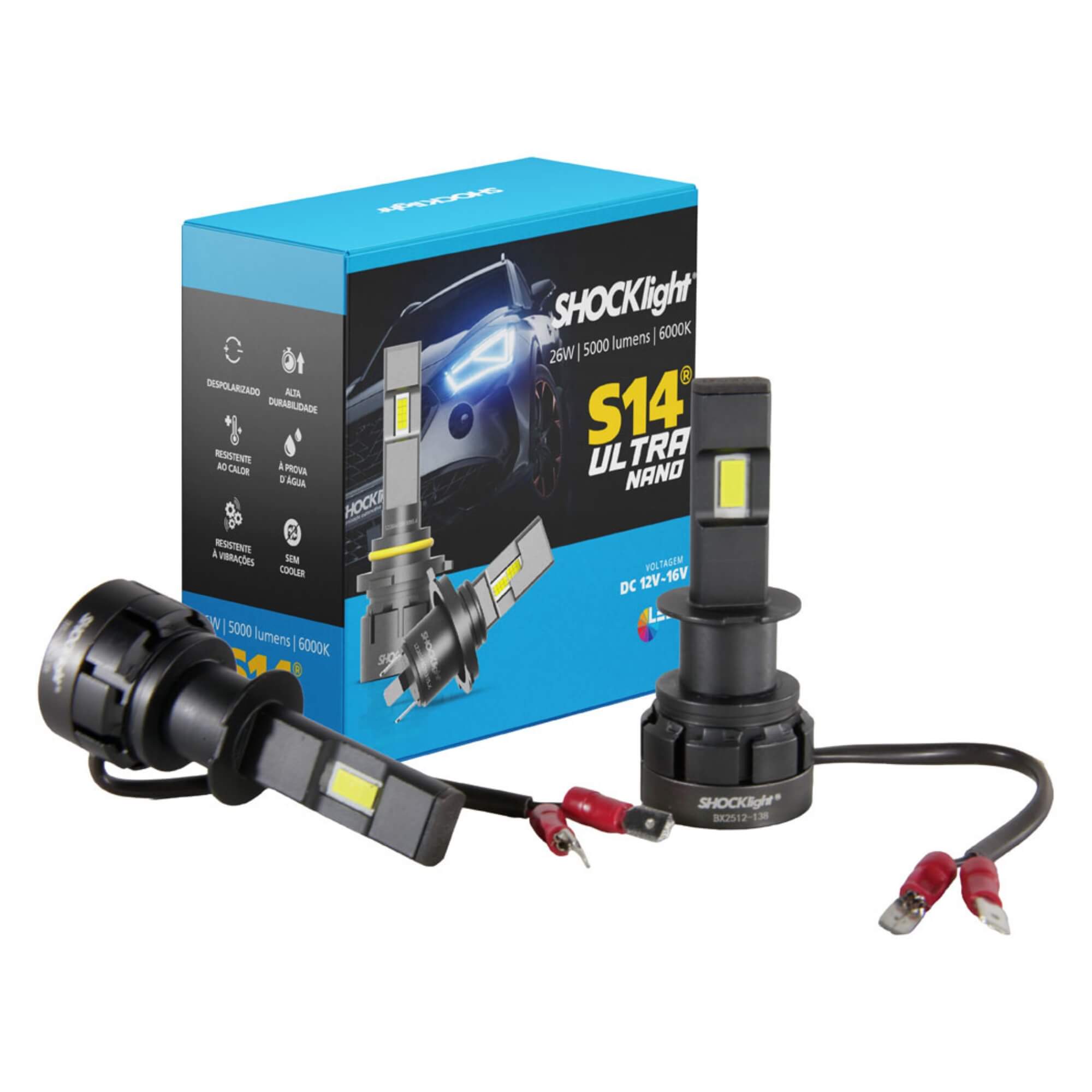 Par de Lâmpadas LED S14 Ultra Nano H3 6000K 5000 Lumens 12V Shocklight - SLL-140003U