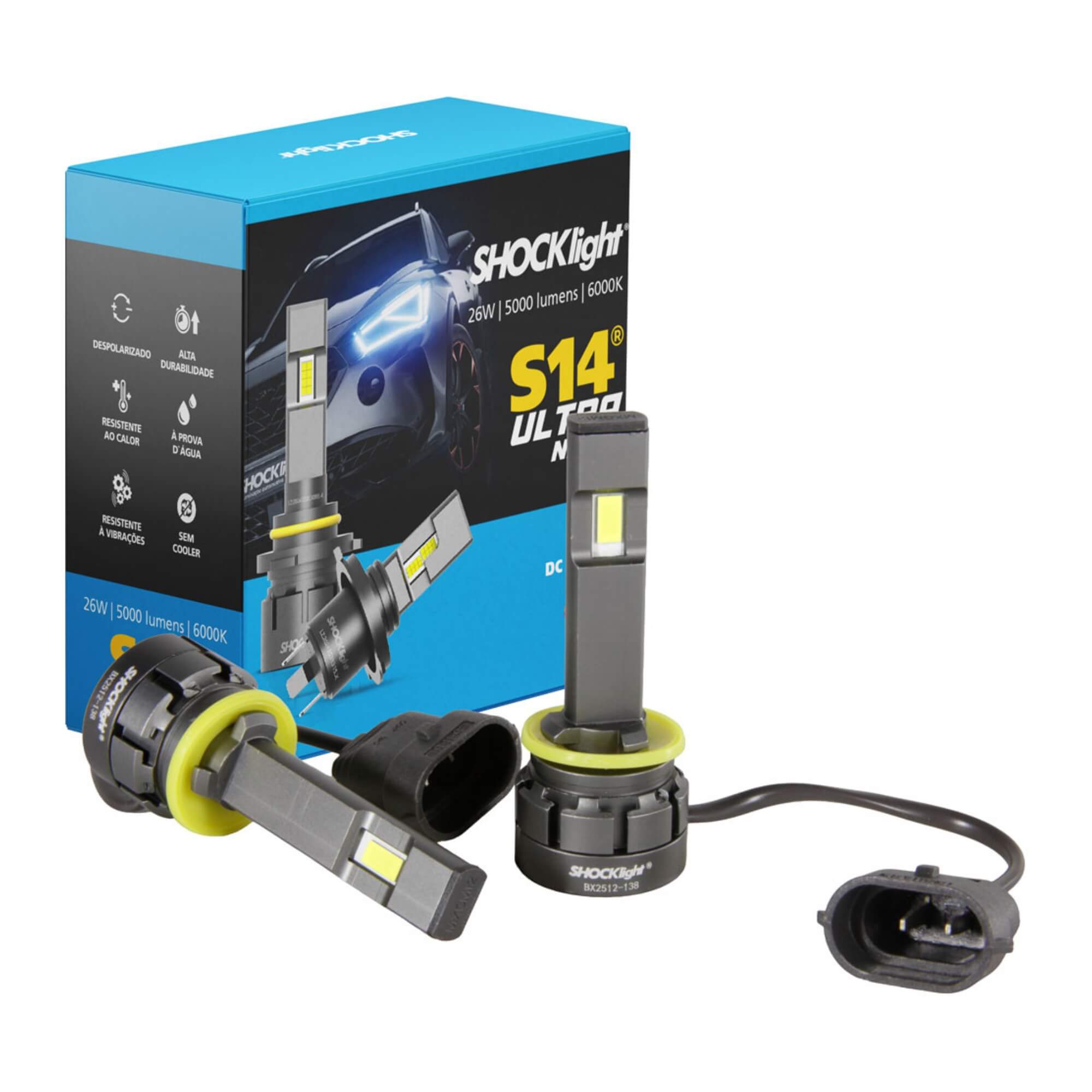 Par de Lâmpadas Led S14 Ultra Nano H27 6000K 5000 Lumens 12V Shocklight - SLL-140027U