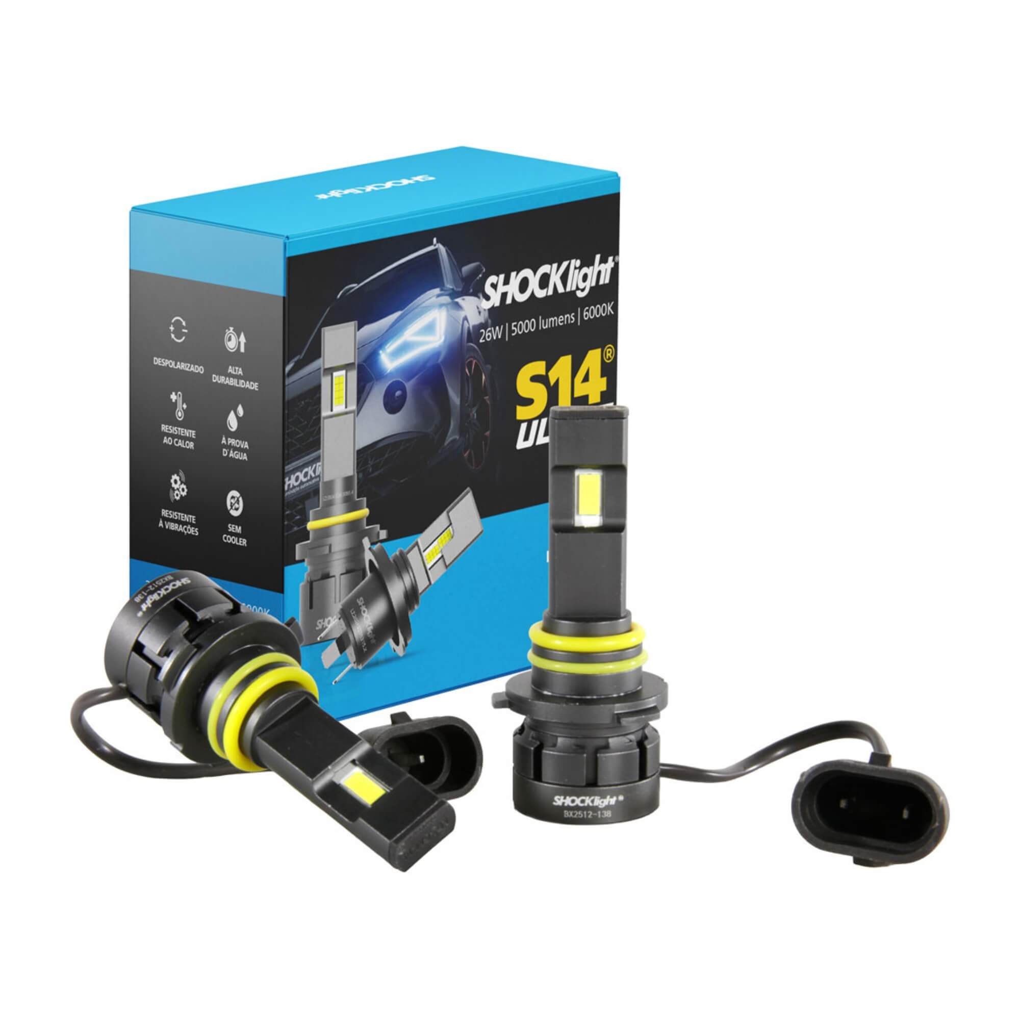 Par de Lâmpadas LED S14 Ultra Nano HB3-9005/HB4-9006 6000K 5000 lm 12V Shocklight - SLL-149000U